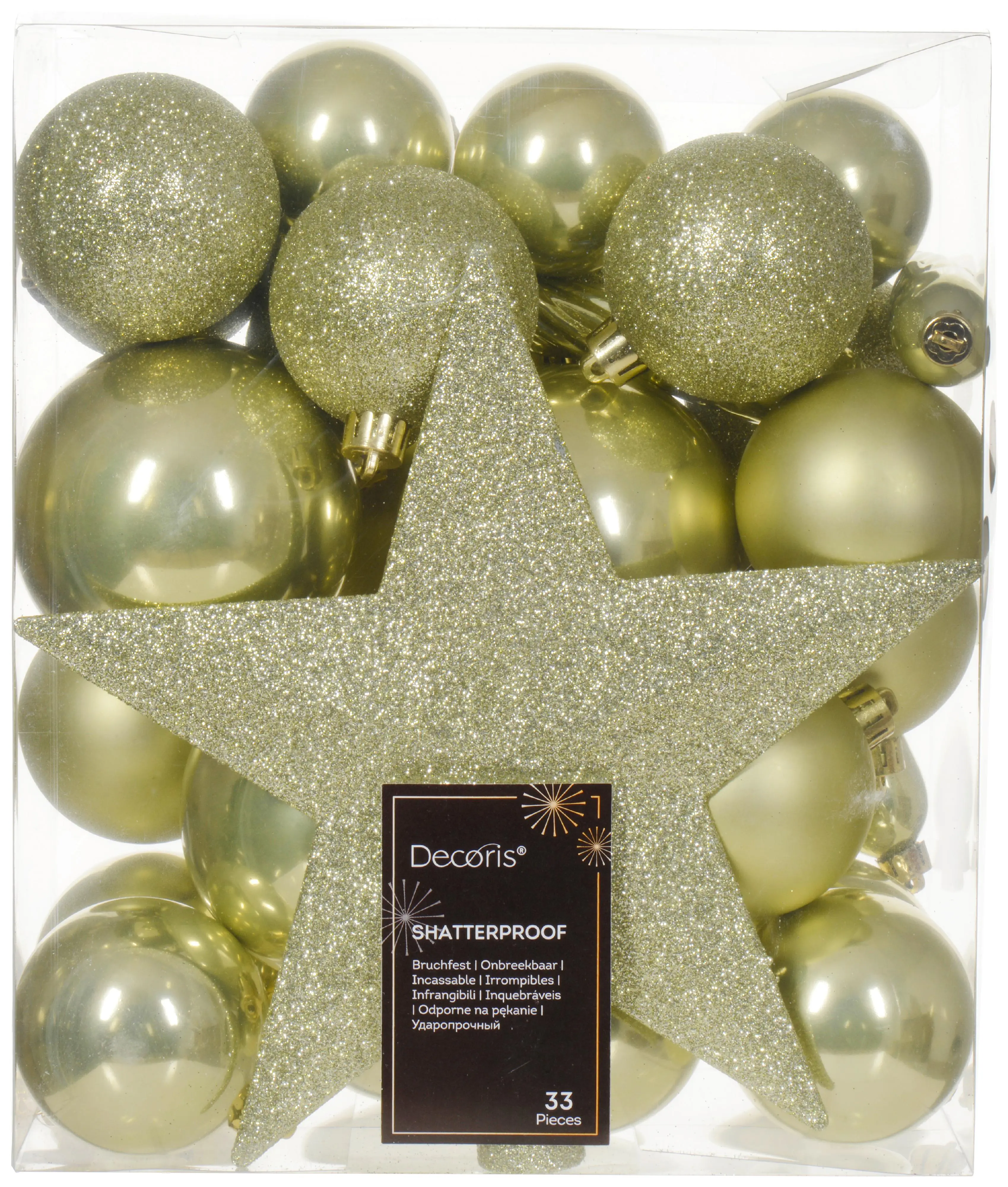 Kaemingk Weihnachtskugeln bruchfest, langlebig, pistazie 33 Kugeln + Stern