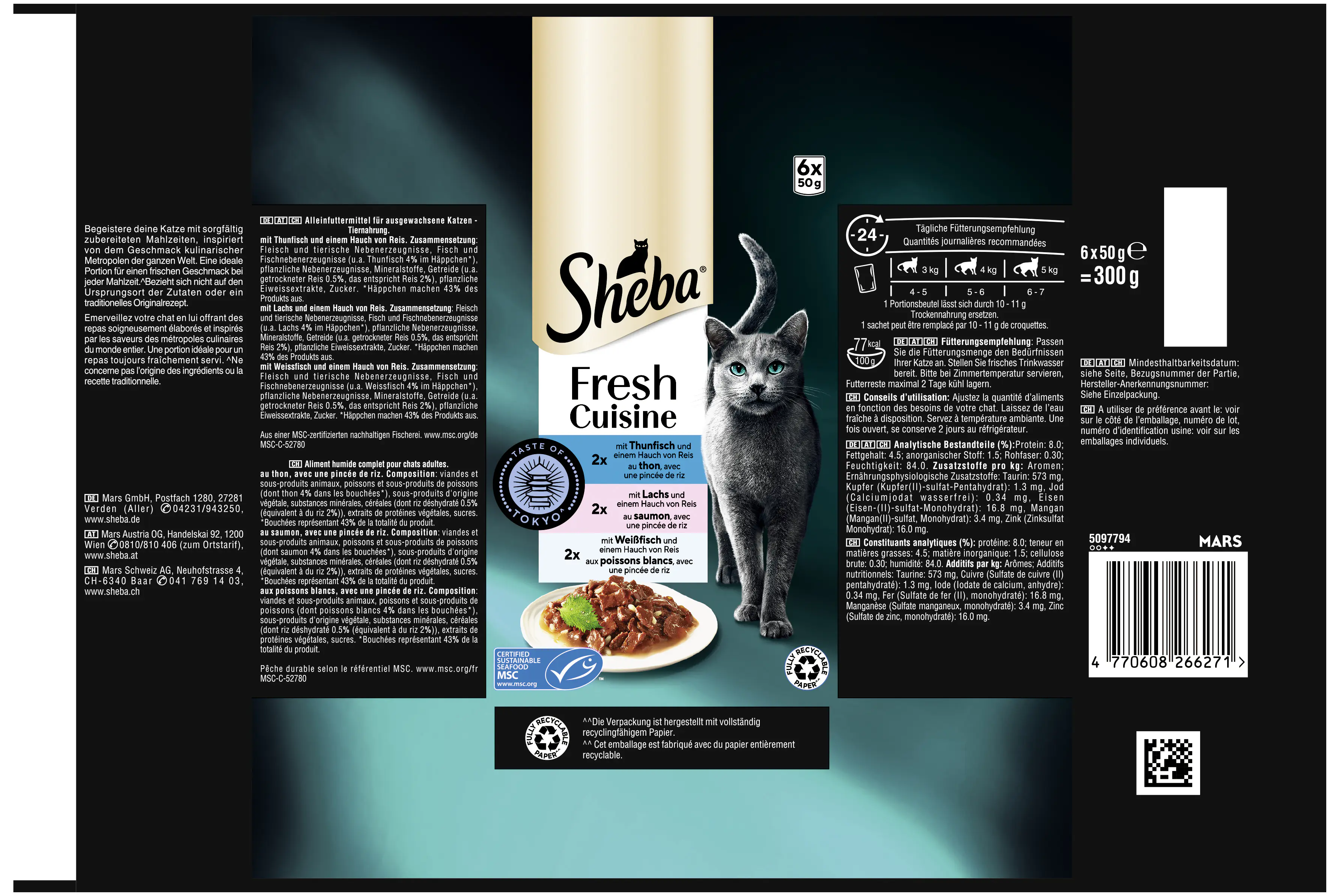 Sheba Fresh Cuisine Katzennassfutter Adult 6 x 50 g Thunfisch 