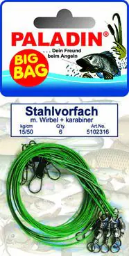 Paladin BigBag Stahlvorfach Wirbel Gr. 6 + Karabiner 15 kg / 50cm