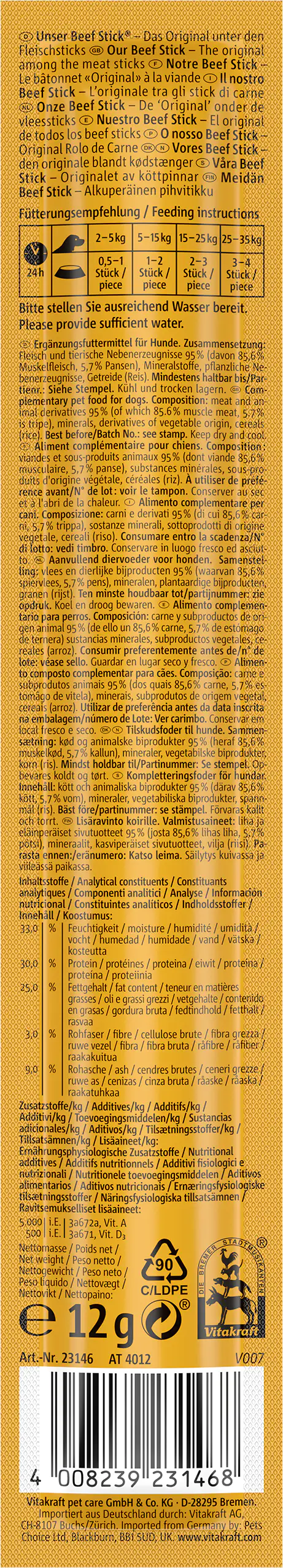 Vitakraft Beef Stick® Pansen 1 Stück / 12 g Vitakraft Beef Stick® Pansen 1 Stück / 12 g