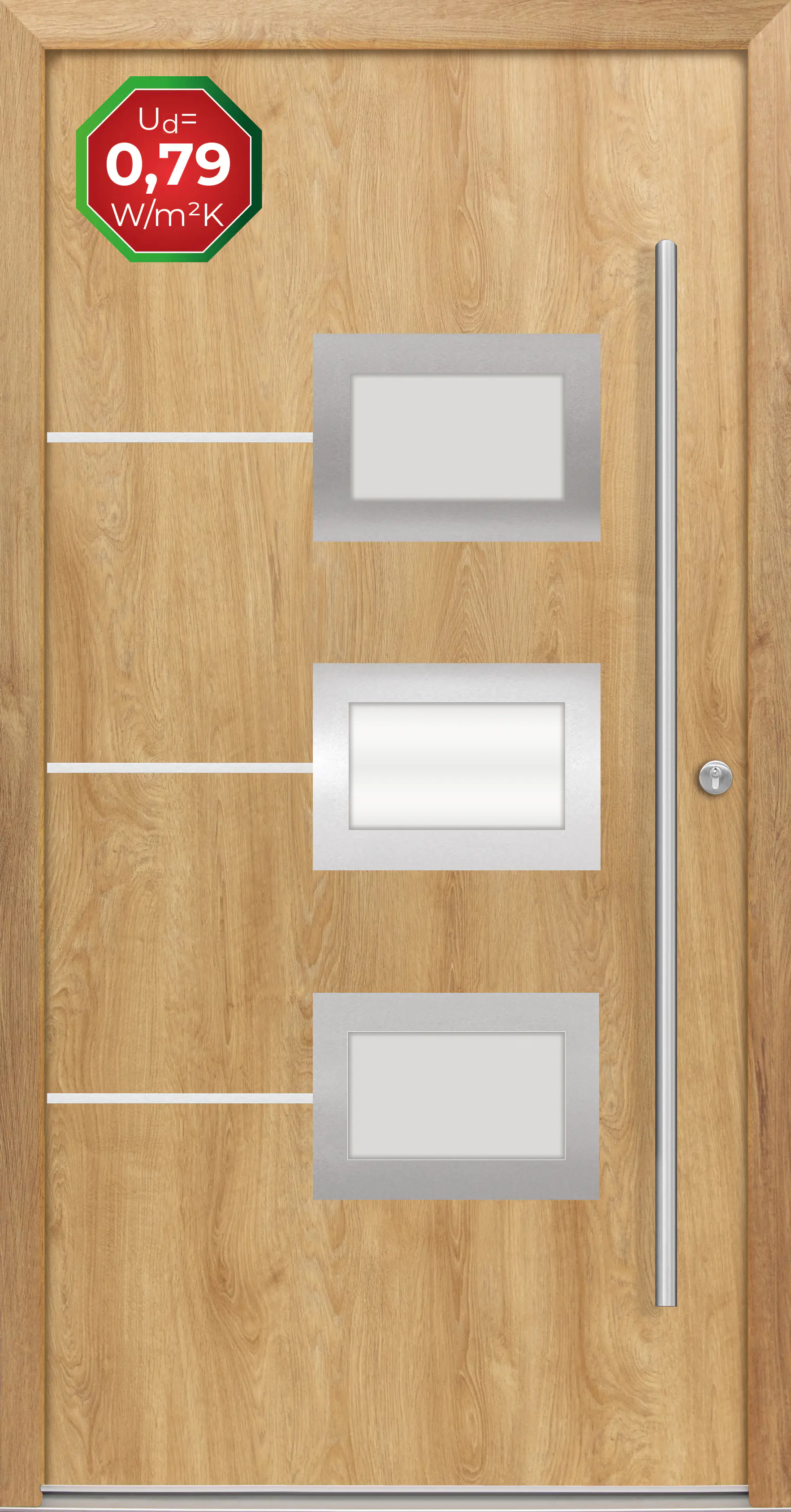Splendoor Haustür Passivedoor Premium B03 Eiche Natur DIN Rechts 110 x 210 cm