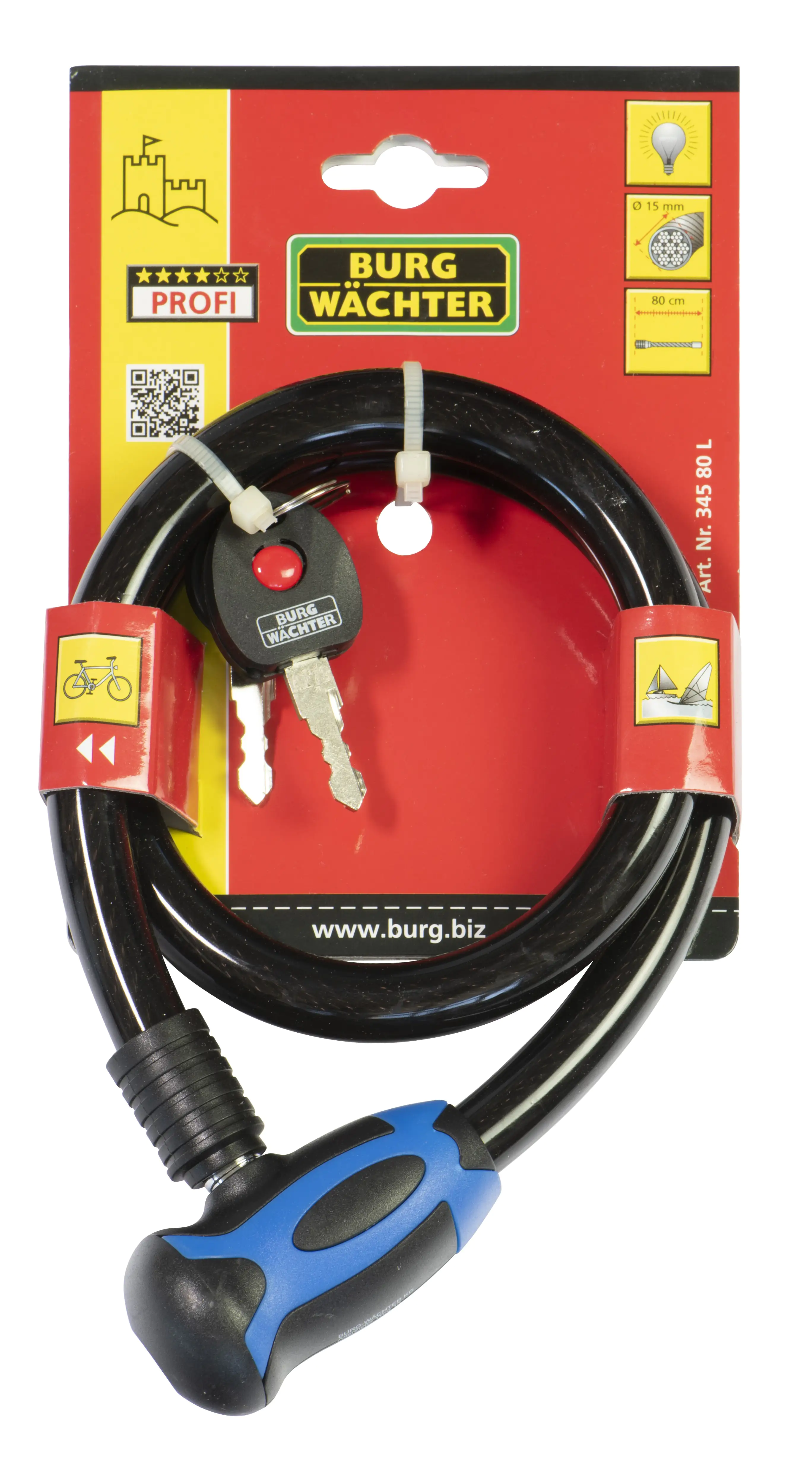 Burg Wächter Zylinder-Seilschloss 345 80 L 800mm Ø 12mm