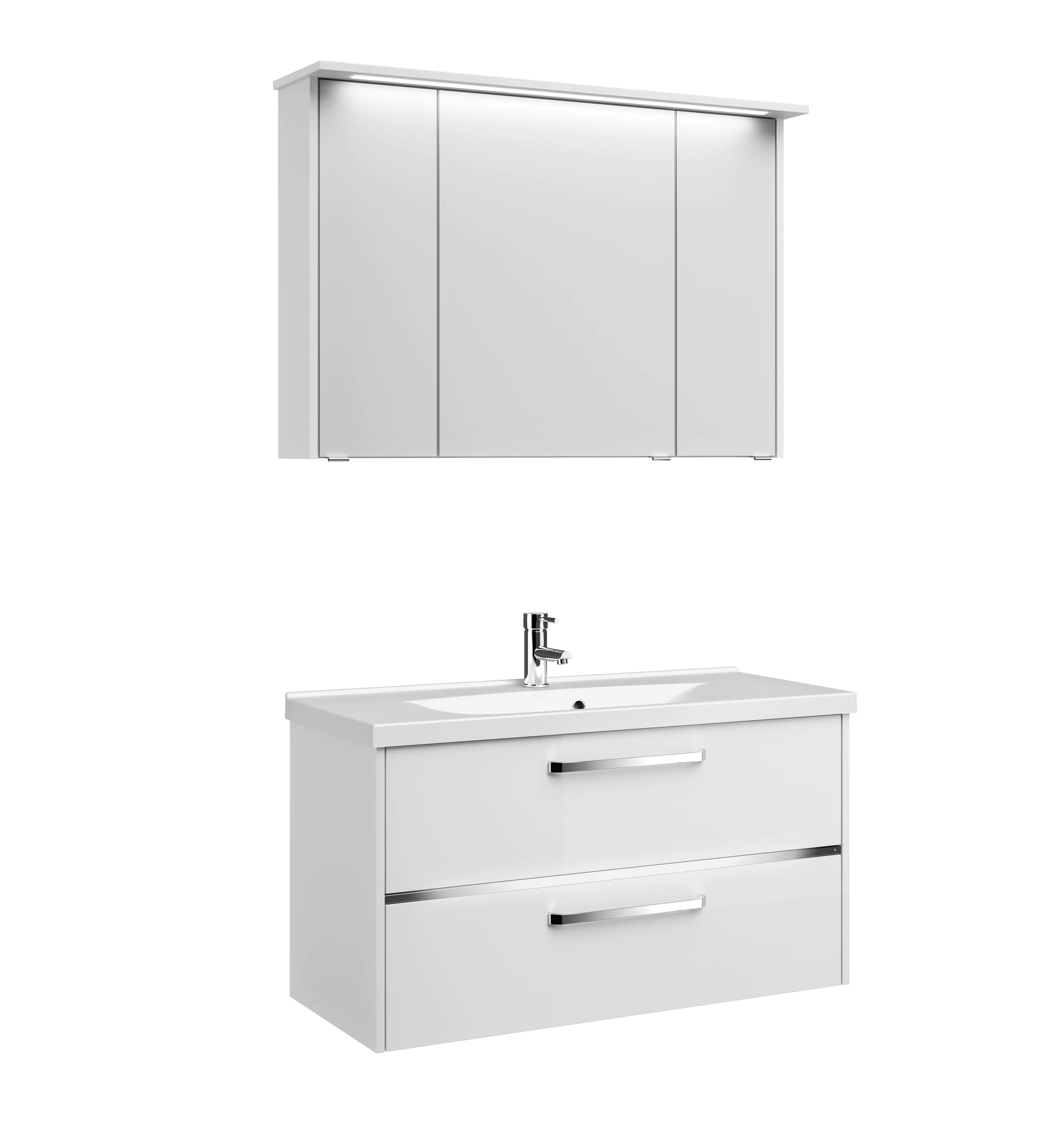 Primaster Badmöbel-Set Berlin weiß 105 cm Twin LED, Mineralgusswaschtisch