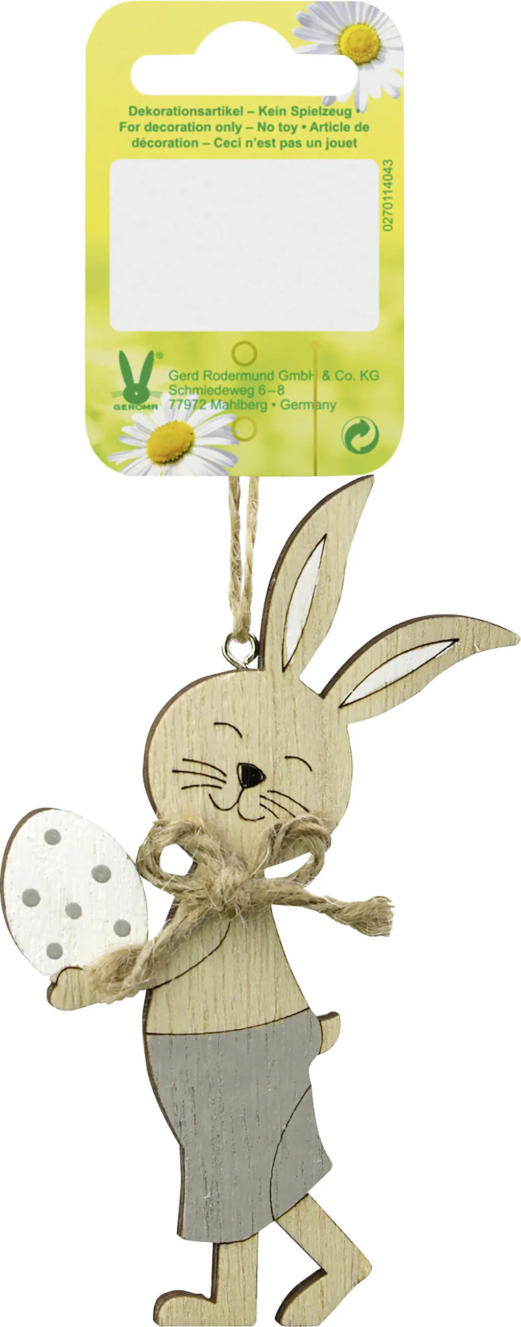 Dekoanhänger Osterhase Holz 12 x 7,5 cm weiß grau