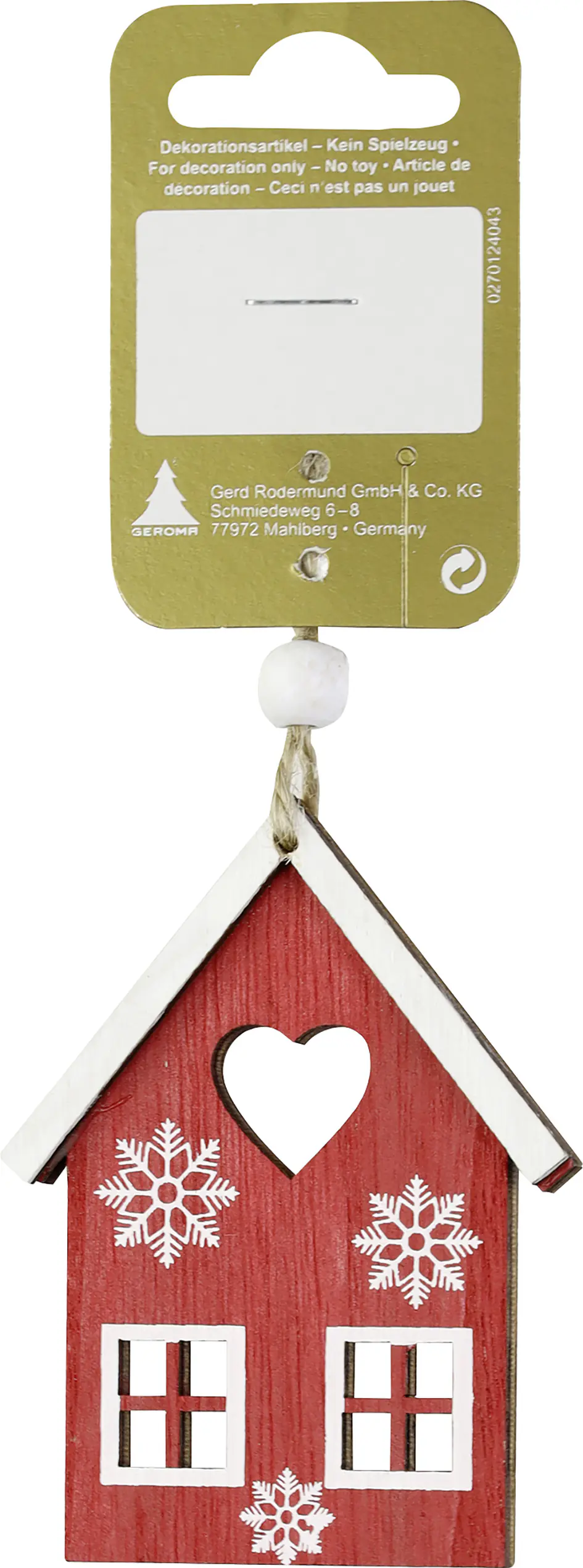 Weihnachtsanhänger Haus aus Holz 8 cm rot weiß 1 Stück