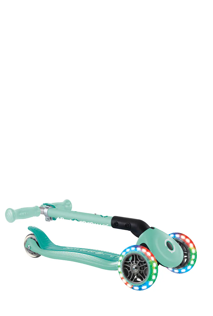 Globber Scooter für Kinder mit Leuchtrollen Junior Foldable Lights mint/blau
