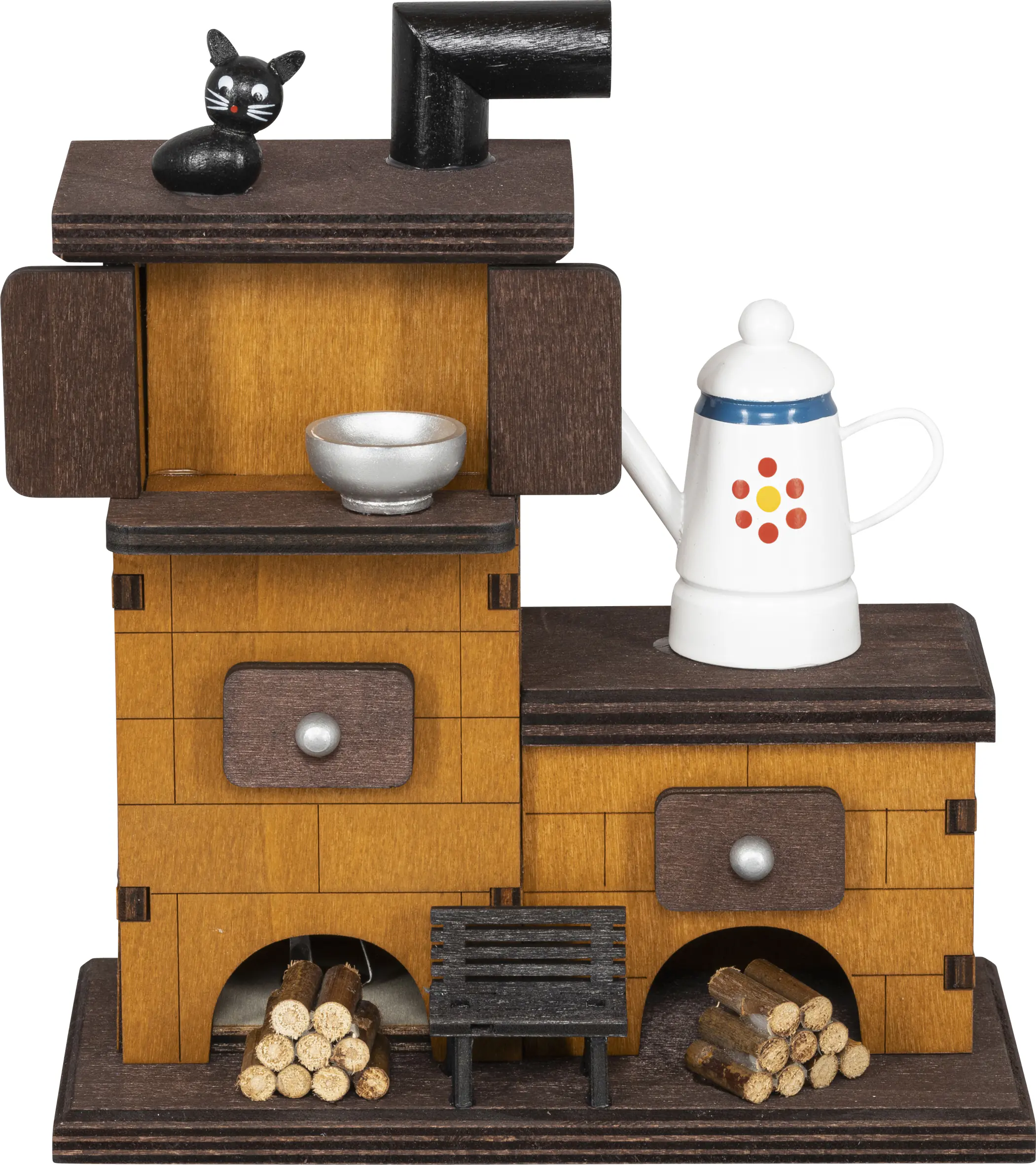 Saico Räucherfigur Ofen mit Kanne Holz 17 cm braun