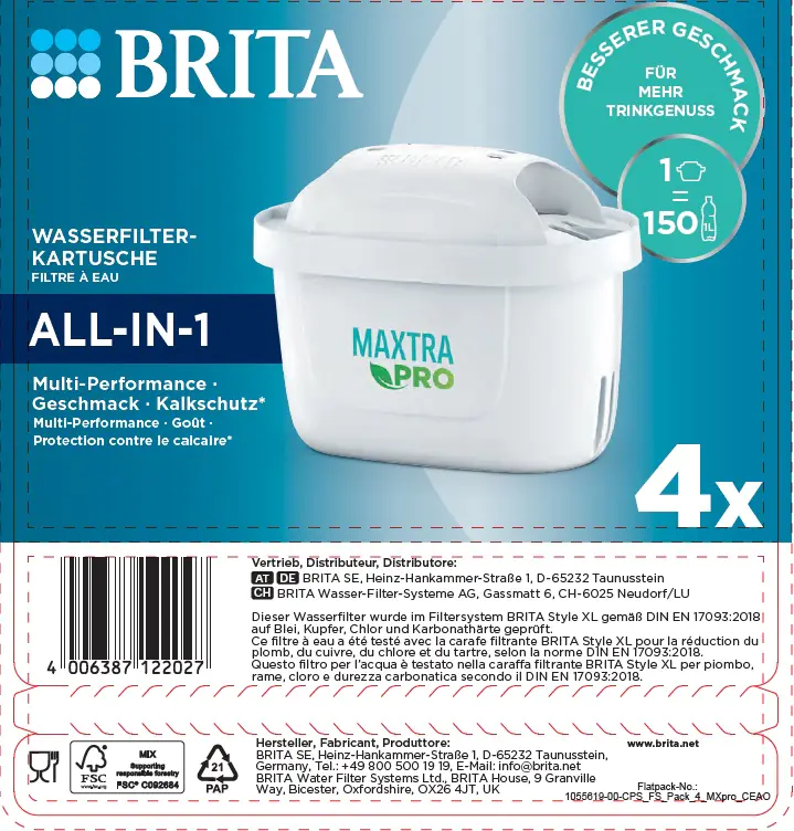 Brita Wasserfilterkartusche MAXTRA PRO All-IN-1, 4er-Pack Brita Wasserfilterkartusche MAXTRA PRO All-IN-1, 4er-Pack