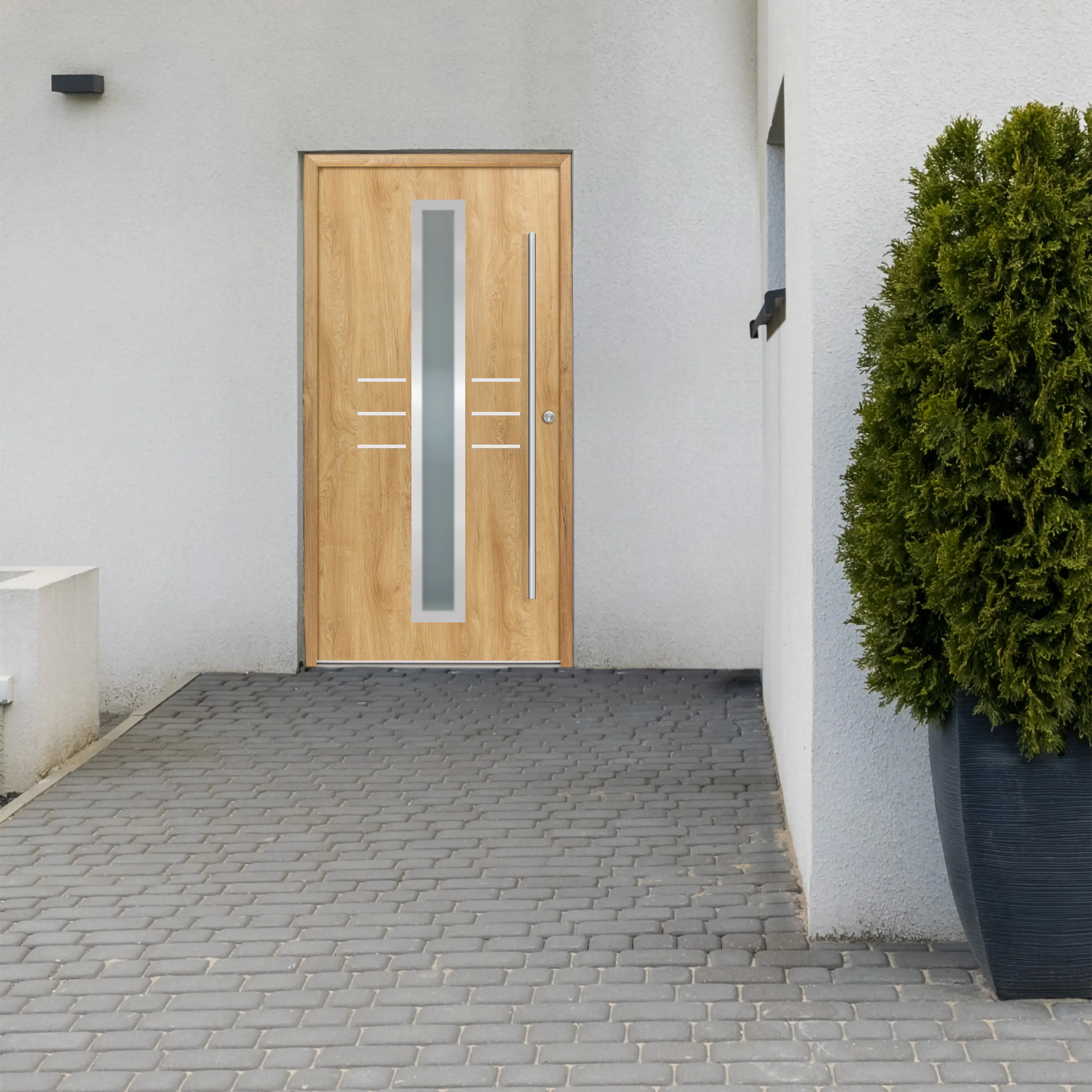 Splendoor Haustür Passivedoor Premium B07 Eiche Natur DIN Rechts 100 x 210 cm