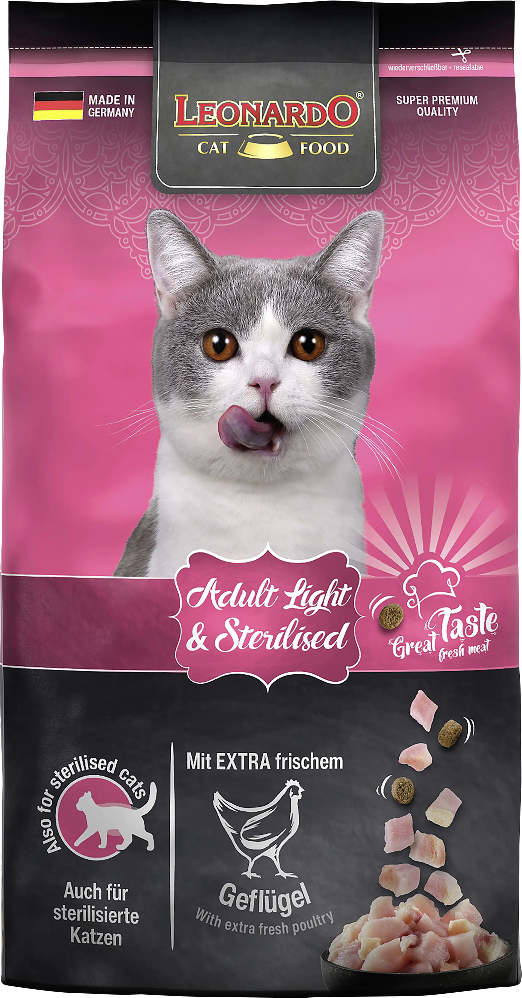 Leonardo Katzentrockenfutter  Leo Ad Light mit extra frischem Geflügel 1,8 kg