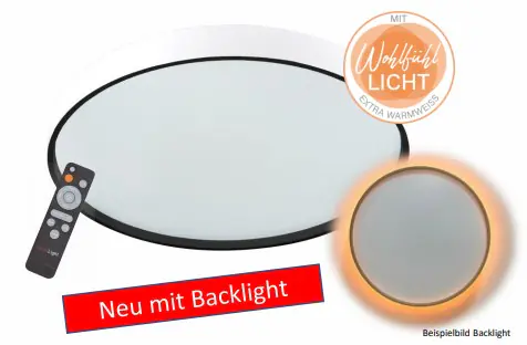 MegaLight LED-Deckenleuchte Shining Jupiter Black Ø38 cm Backlight dimmbar