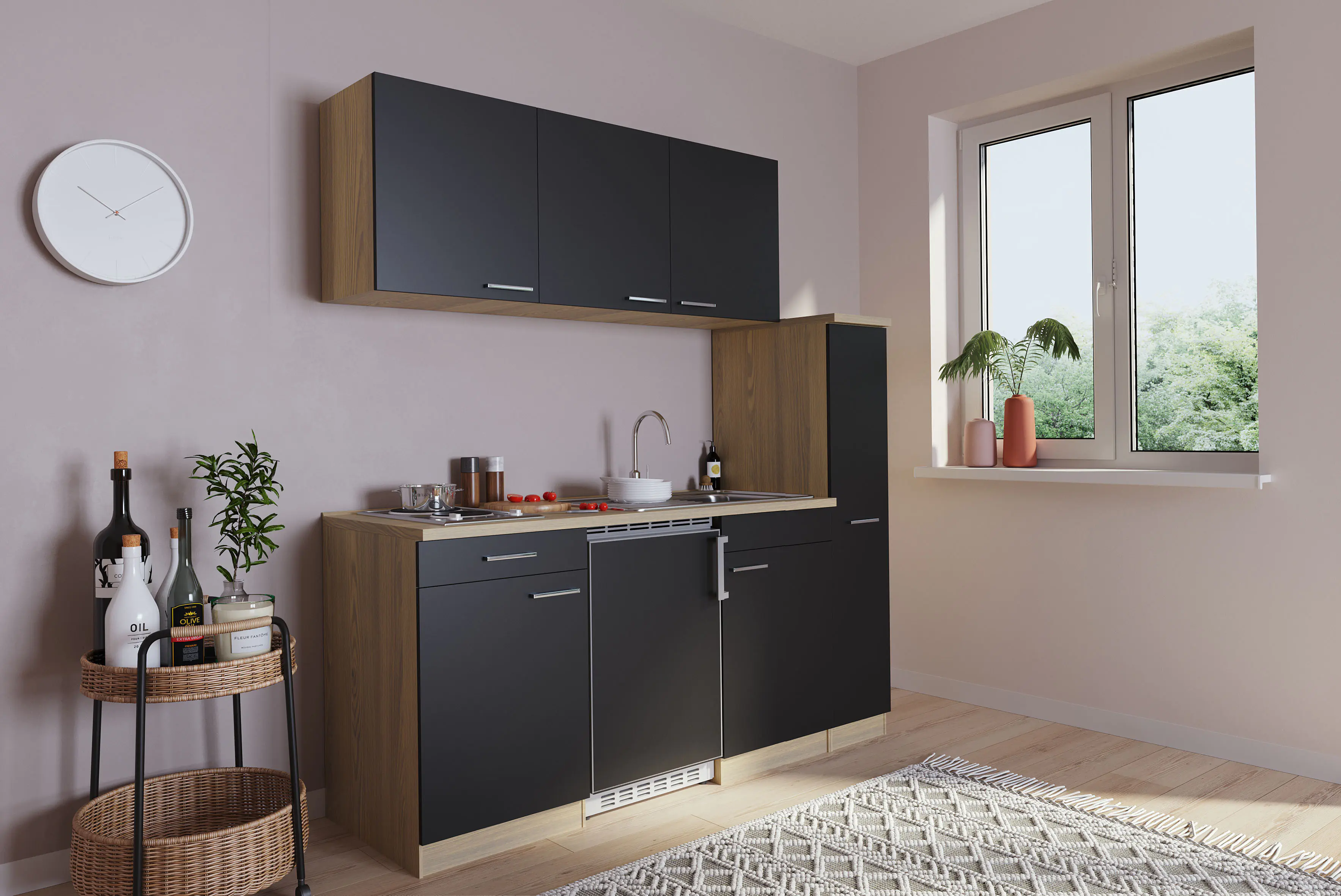 Respekta Economy Küchenblock 180 cm schwarz, Eiche Sonoma, KB180ESS Respekta Economy Küchenblock 180 cm schwarz, Eiche Sonoma, KB180ESS