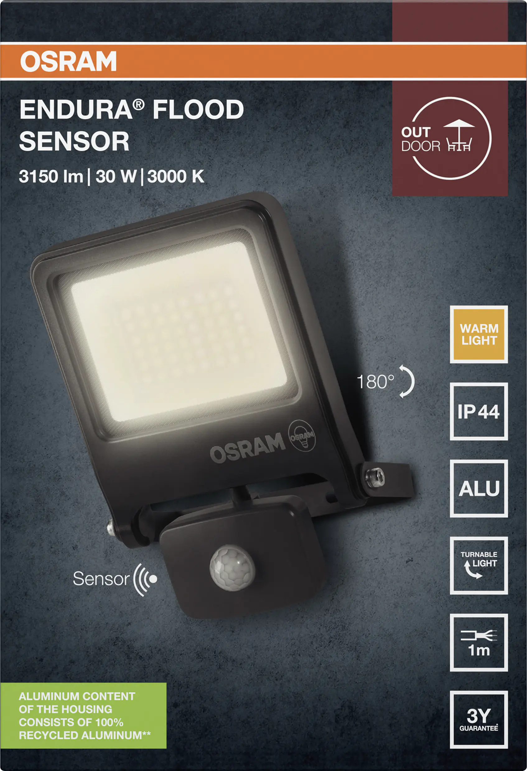 Osram Außenleuchte Endura Flood Bewegunsmelder 30W dunkelgrau warmweiß