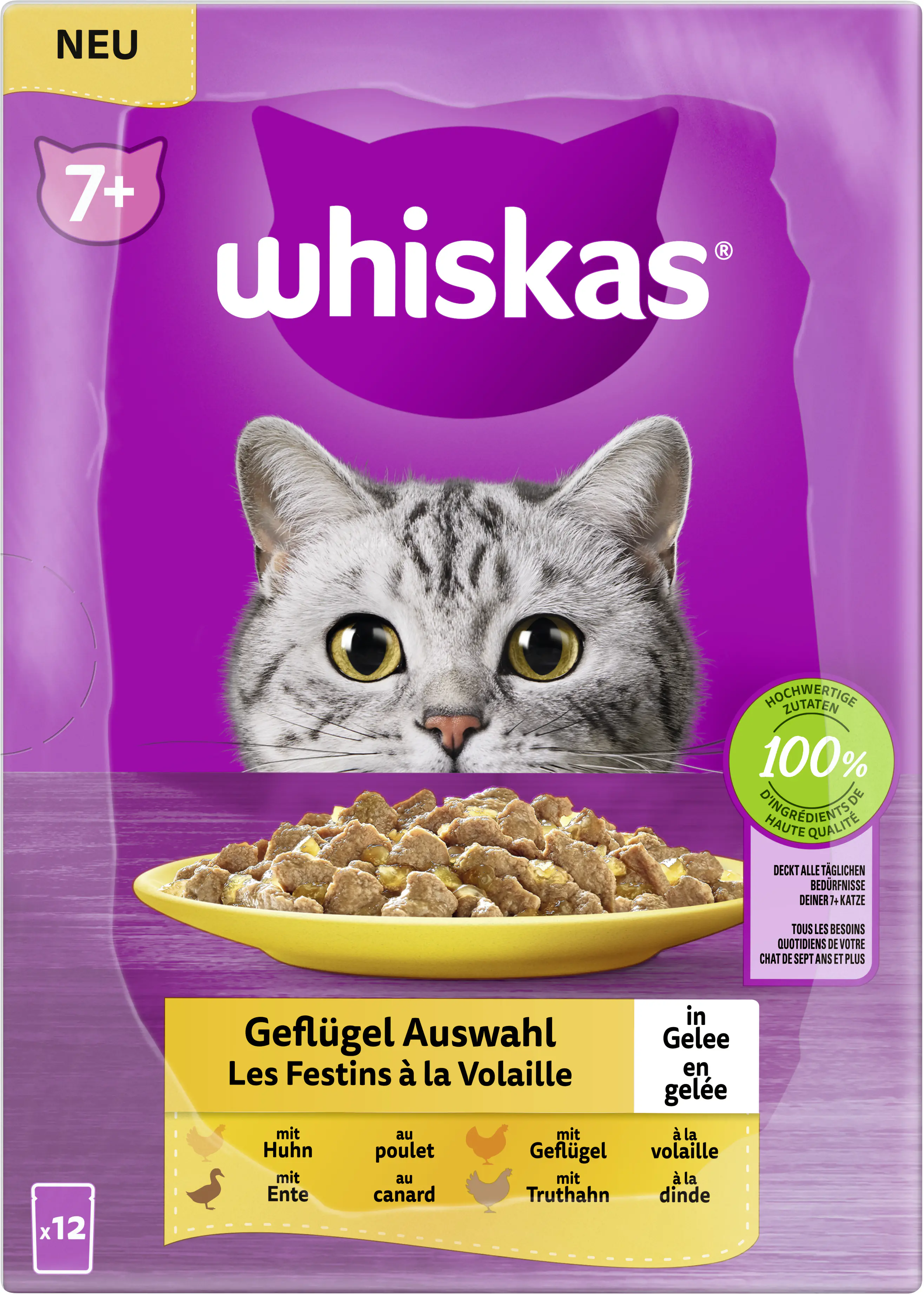 Whiskas Multipack Senior 7+ Geflügelauswahl in Gelee Katzenfutter 12 x 85 g