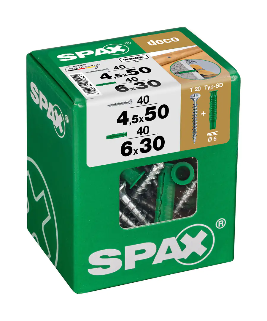 Spax Universalschrauben 4.5 x 50 mm TX 20 - 40 Stk. (+40 Dübel)