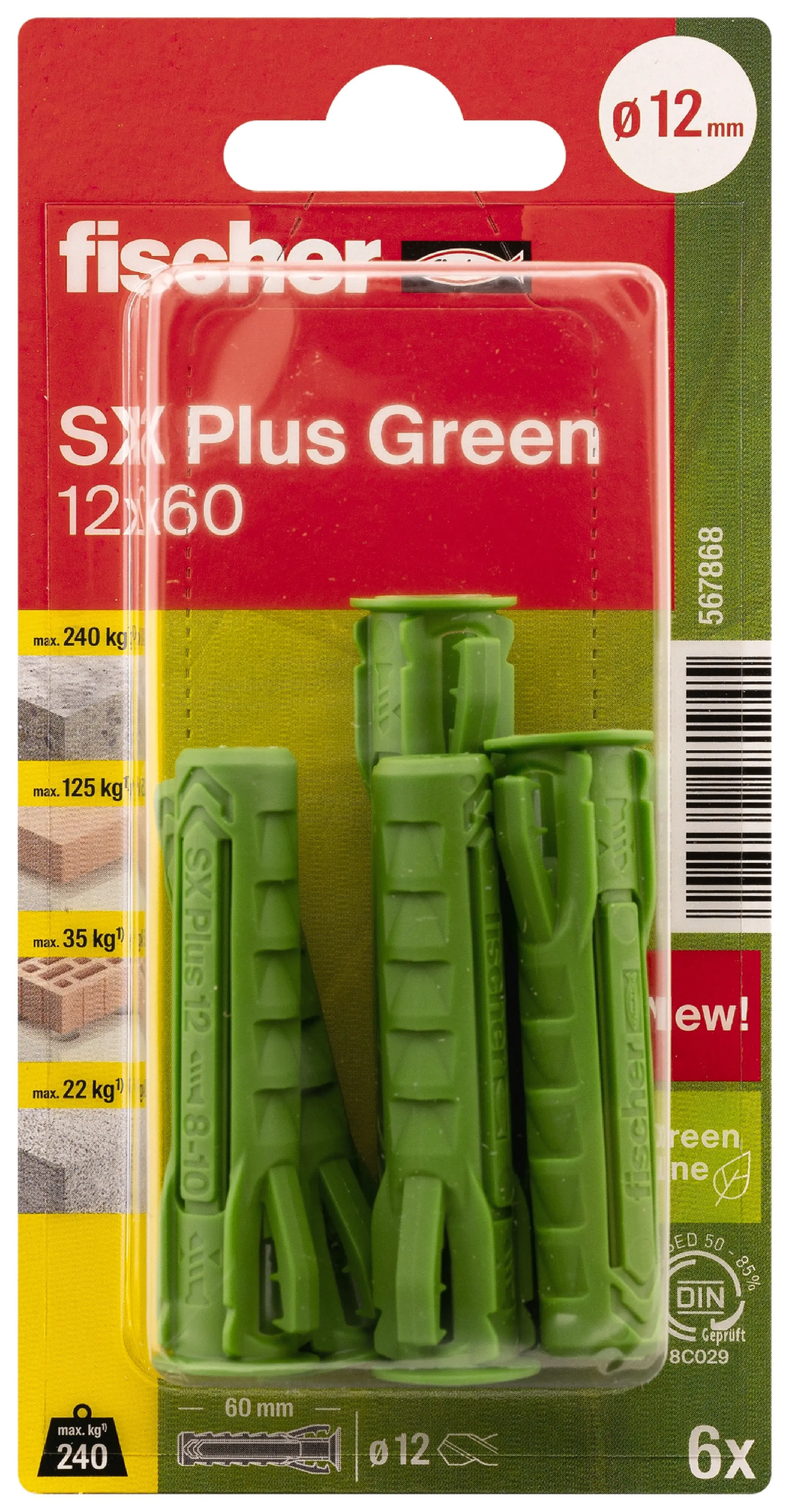Fischer Spreizdübel SX Plus Green 12.0 x 60 mm - 6 Stück