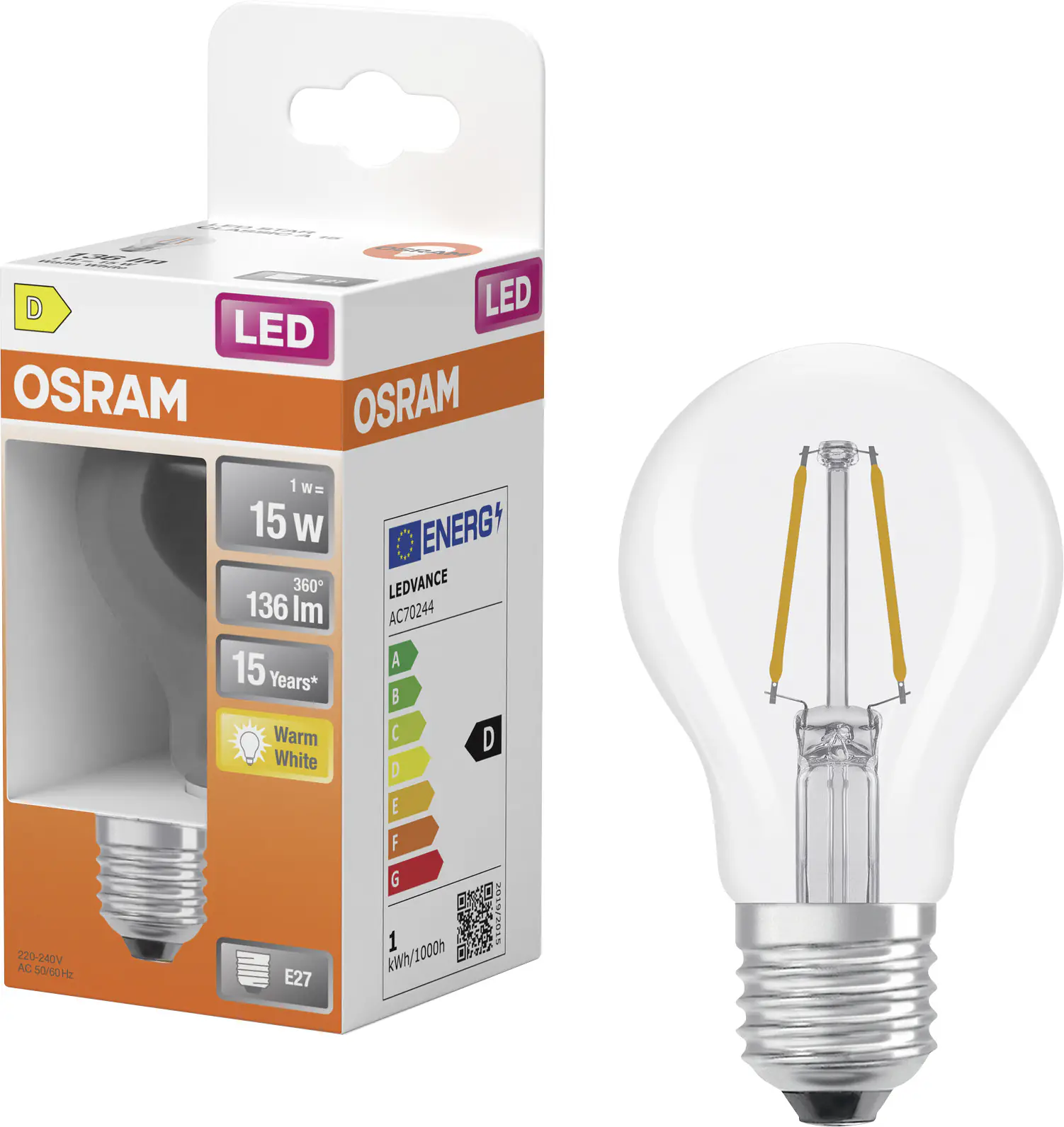 Osram LED Leuchtmittel E27 Star Classic 1W klar warmweiß