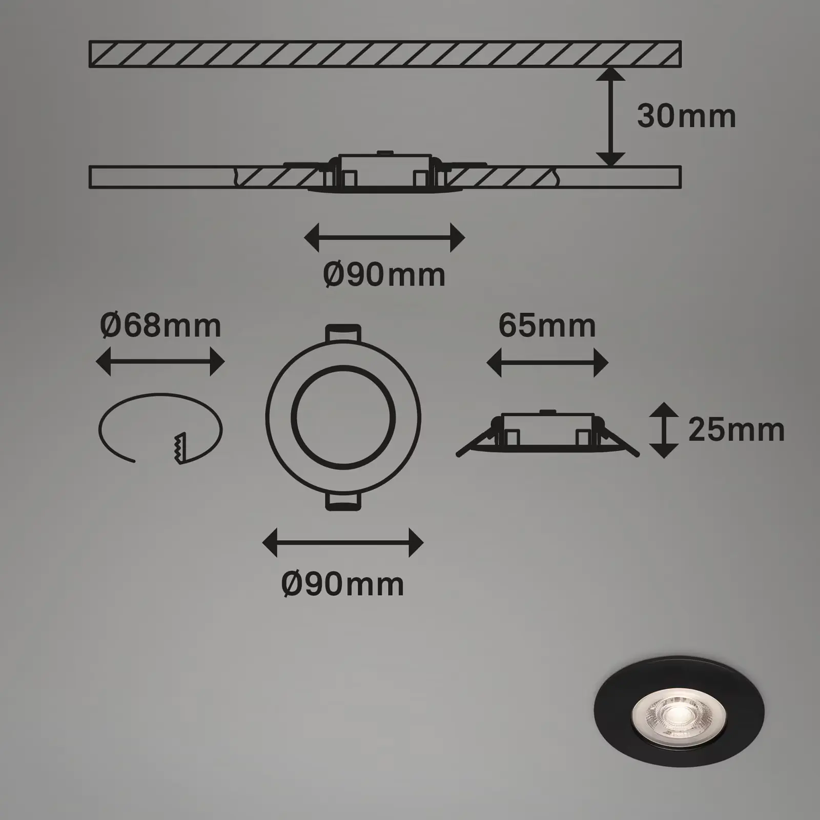Briloner LED-Einbauleuchten Kulana 4er Set Mini 4,9W 480lm schwarz-matt Briloner LED-Einbauleuchten Kulana 4er Set Mini 4,9W 480lm schwarz-matt