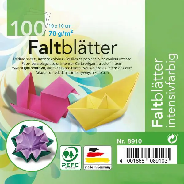 Glorex Faltblätter 70g farb.sortiert 10 x 10 cm, 100 Blatt