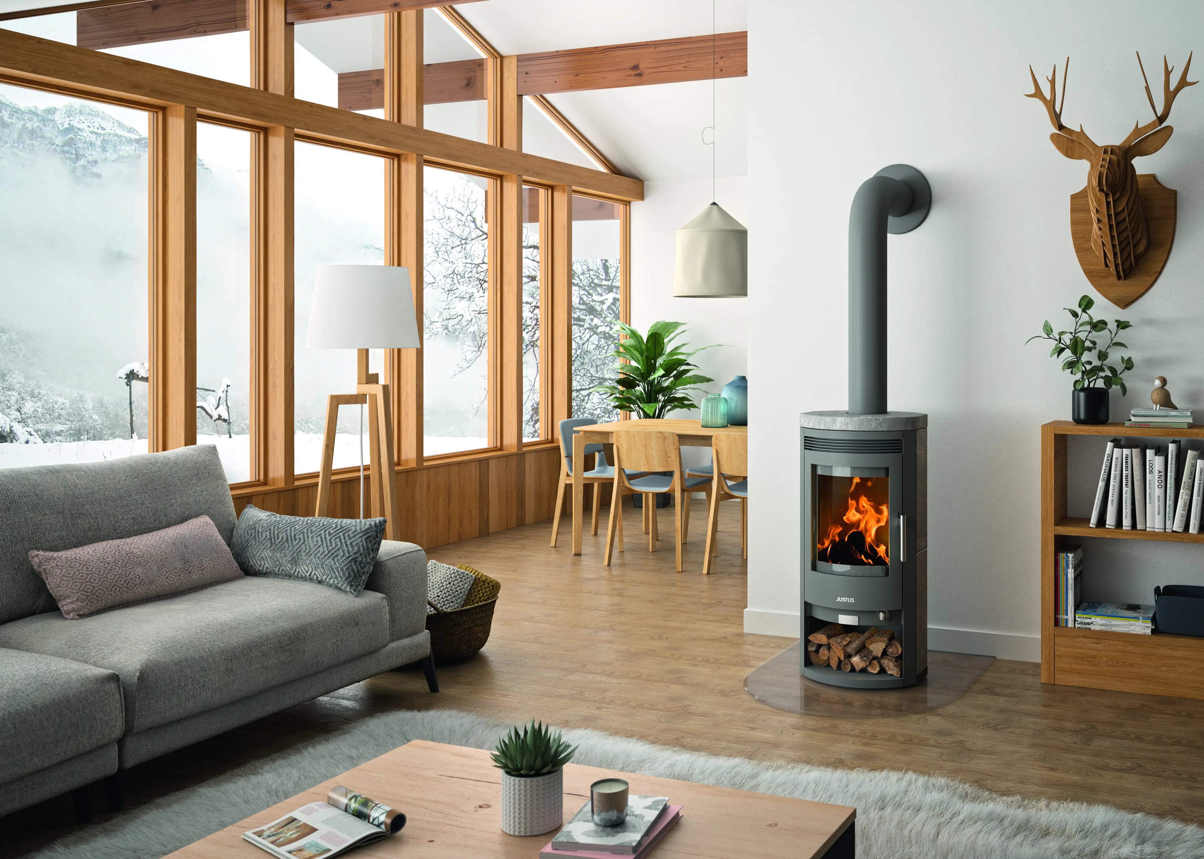 Justus Kaminofen Baltrum D 2.0 Speckstein Stahl gussgrau 5,5 kW