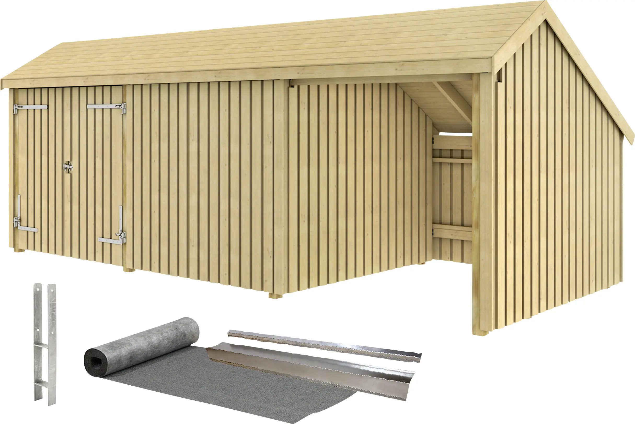 Plus Gartenhaus Multi 3 Module 619 x 238 cm natur mit Doppeltür, offen