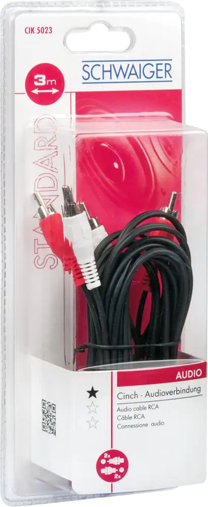 Schwaiger Audio Anschlusskabel CIK5023 533 Cinch schwarz, 3m, 2x Cinch Stecker / 2x Cinch Stecker