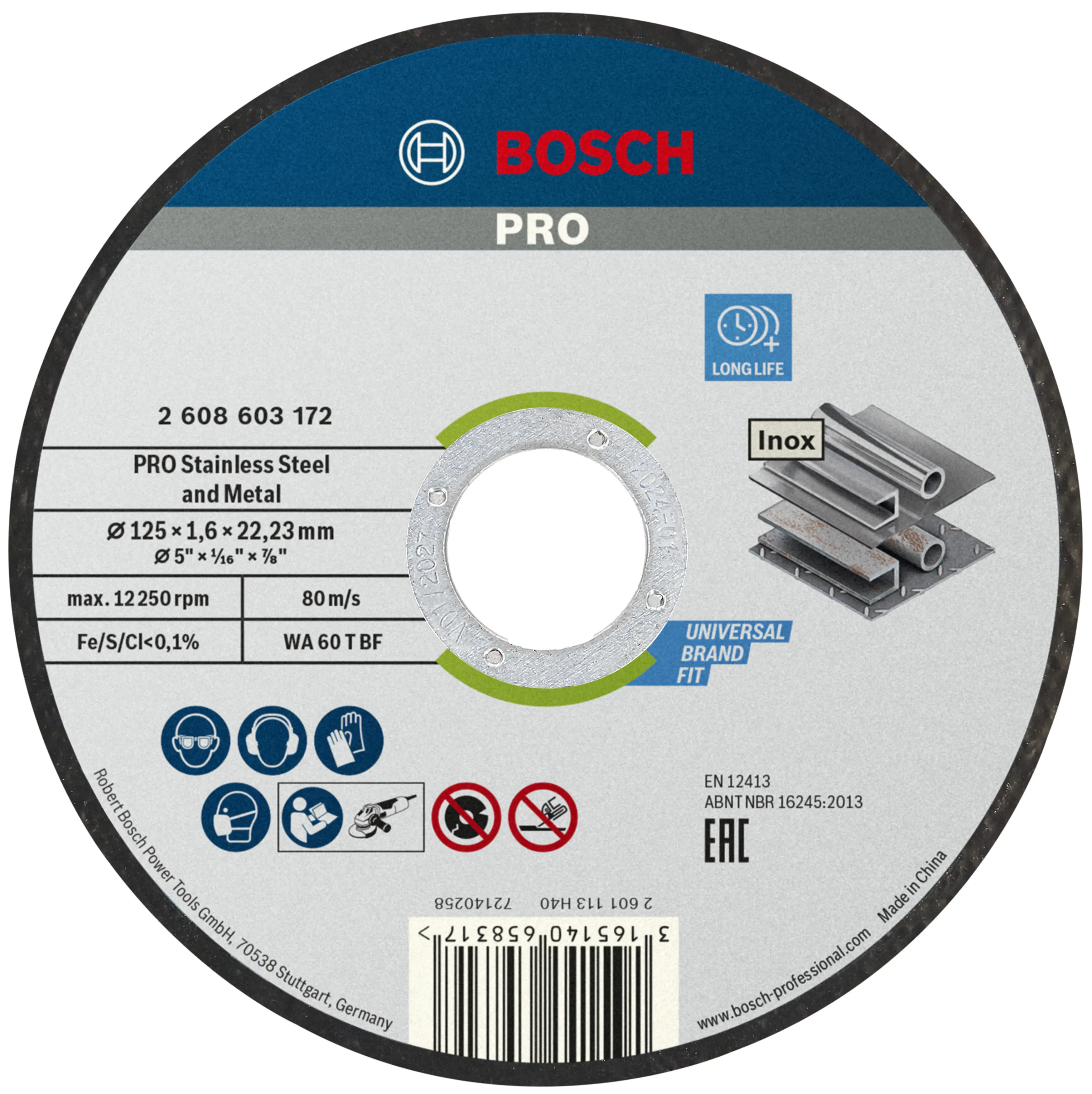 Bosch PRO Trennscheibe Stainless Steel and Metal 125 x 22,23 x 1,6 mm gerade