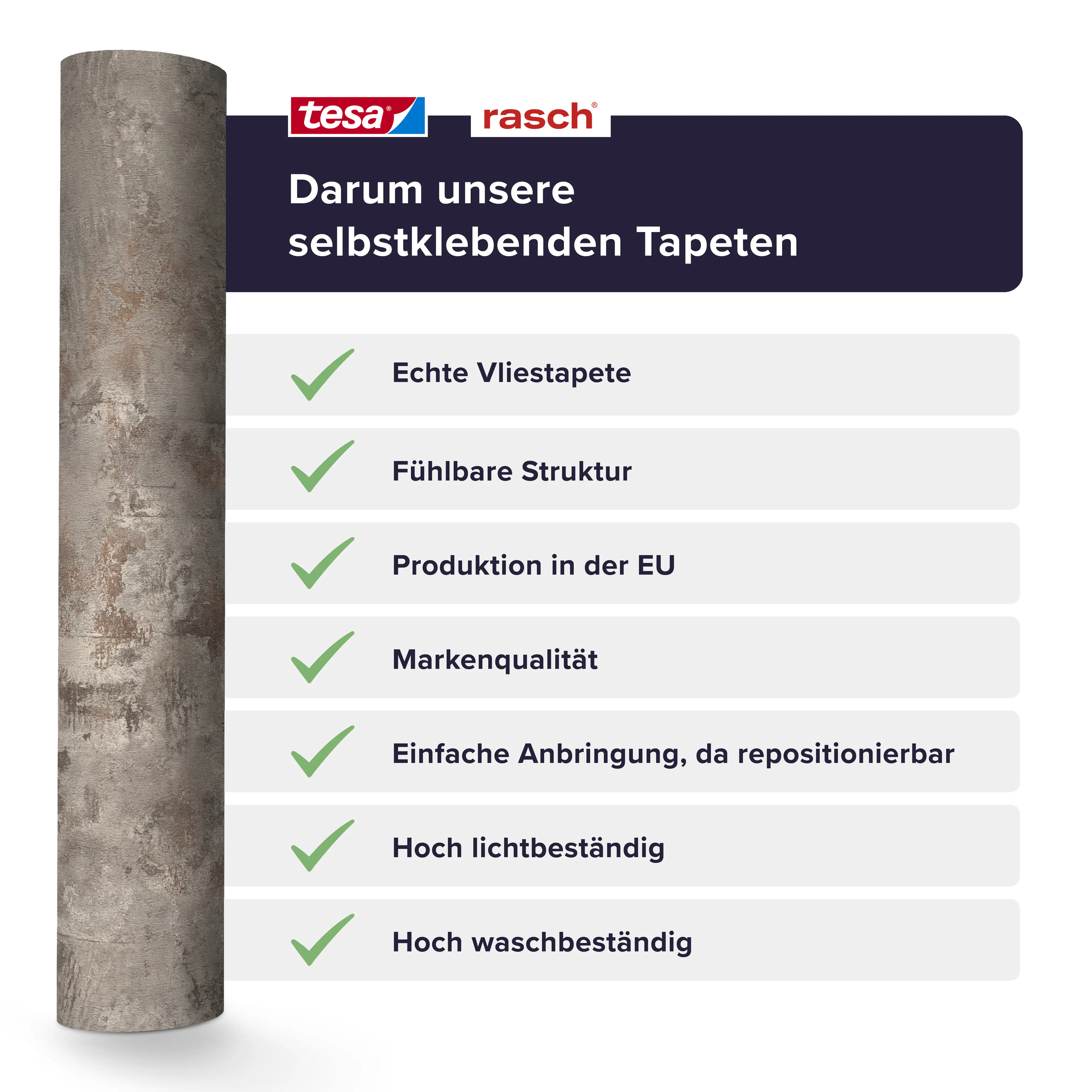 Tesa x Rasch selbstklebende Tapete Atlas Beton grau rost 6 x 0,53 m