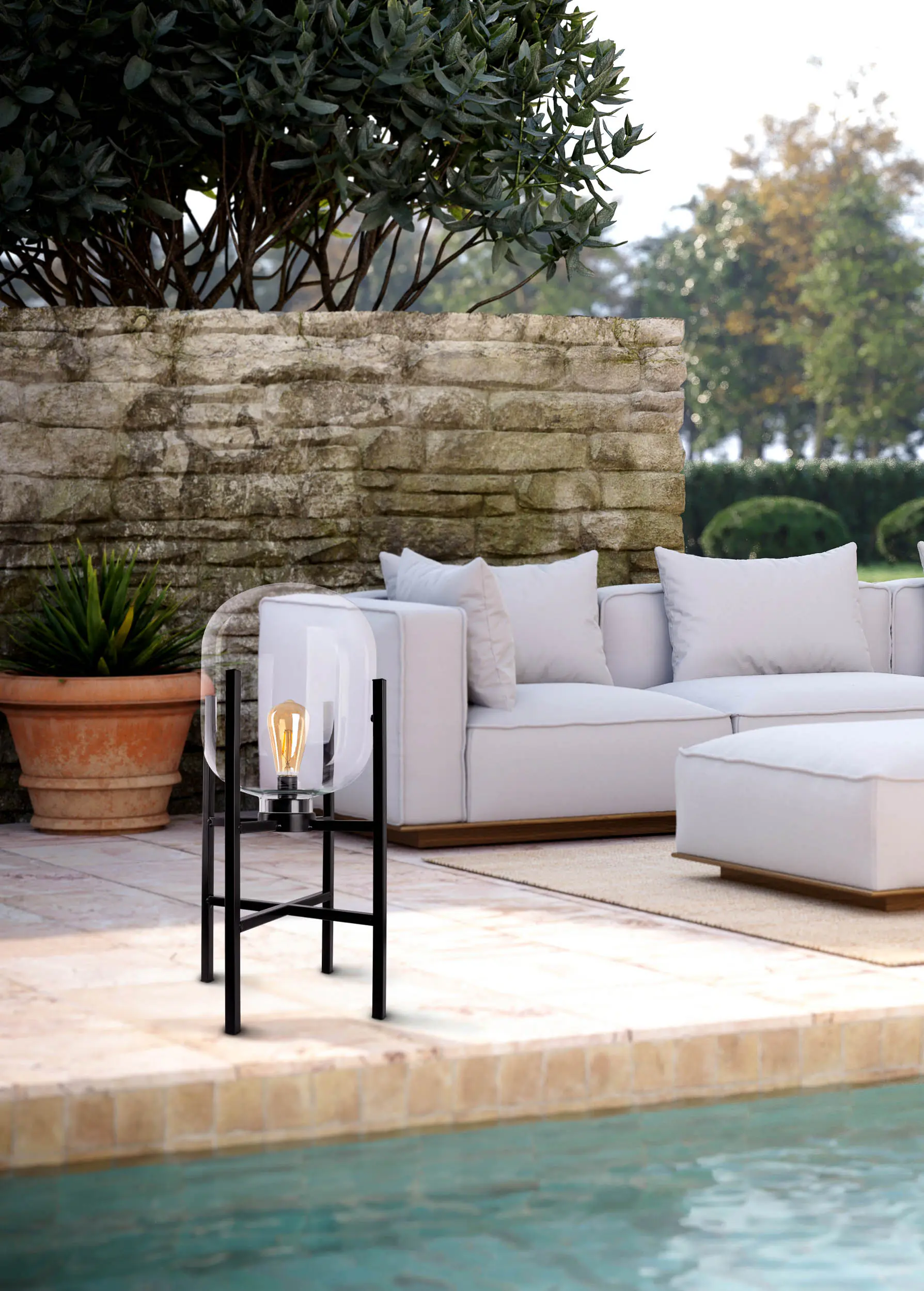 Näve Akku-Außenleuchte Lora 58 cm schwarz/transparent warmweiß