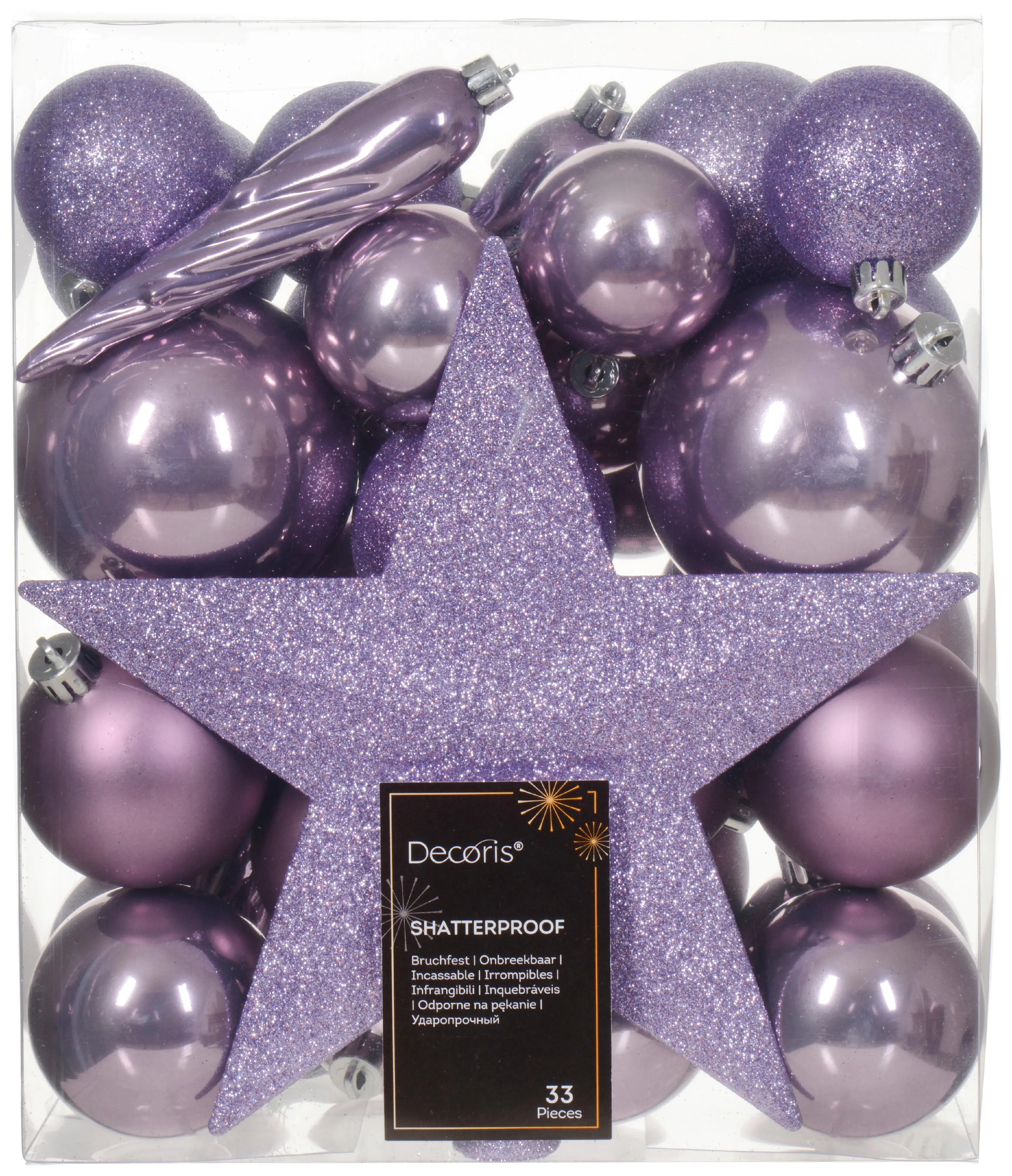 Kaemingk Weihnachtskugeln bruchfest, langlebig, kristall lila 33 Kugeln + Stern