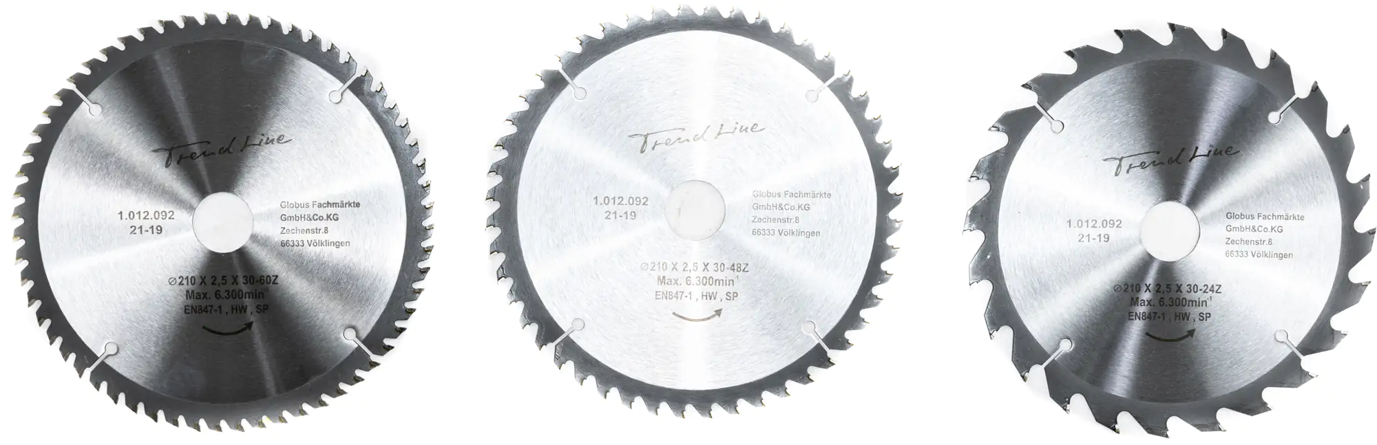 TrendLine HM-Kreissägeblätter Ø 210 mm Bohrung Ø 30 mm 3-teilig TrendLine HM-Kreissägeblätter Ø 210 mm Bohrung Ø 30 mm 3-teilig