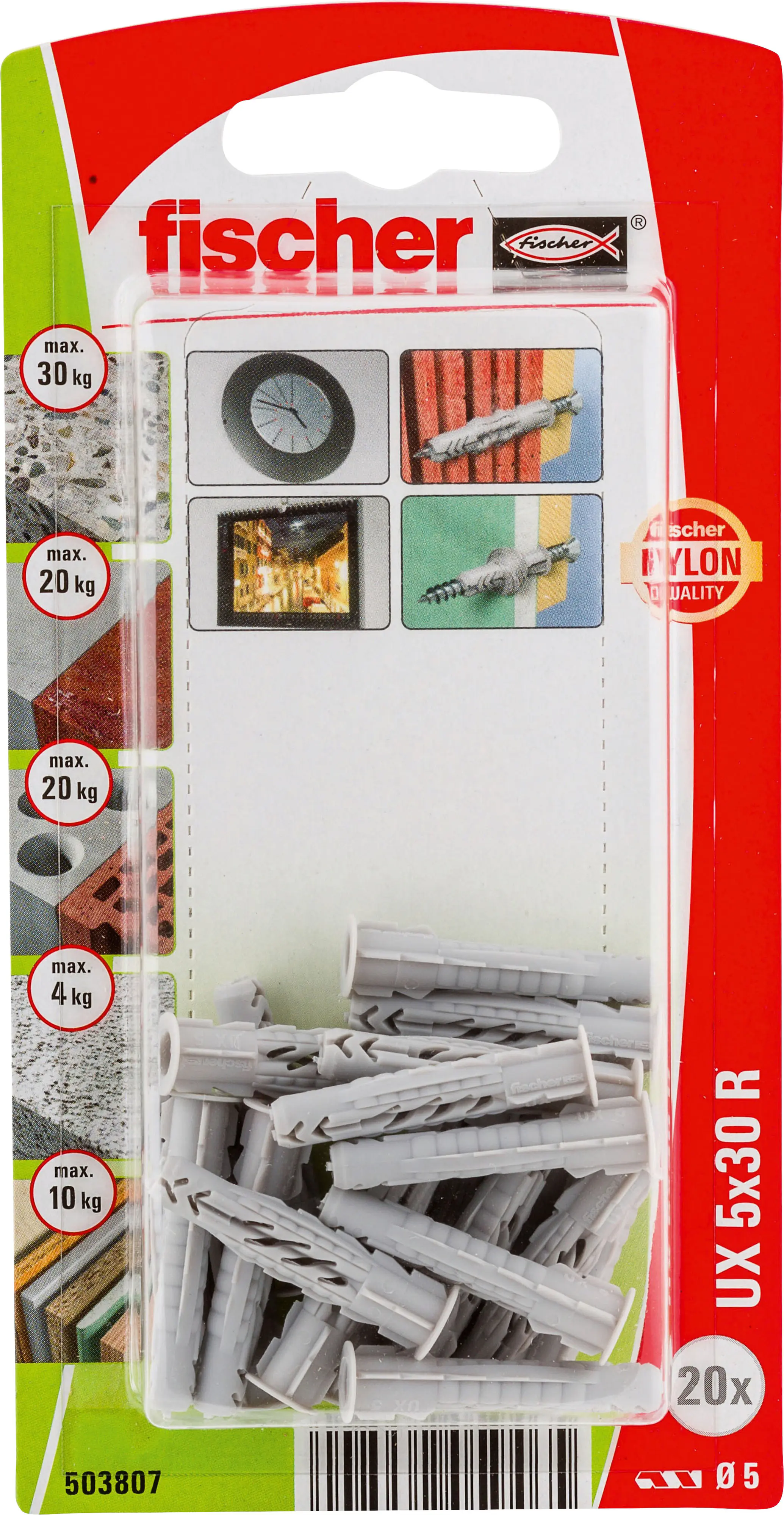 Fischer Universaldübel UX 5 x 30 mm mit Rand - 20 Stück