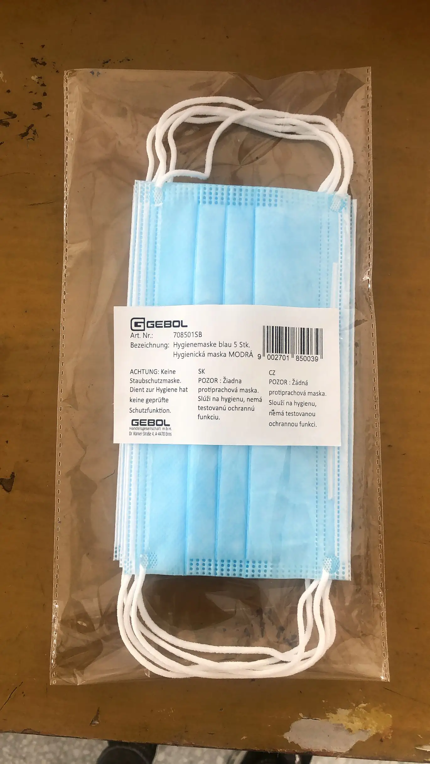 Gebol Mund-Nasenmaske Mundschutz blau 5 Stück Hygienemaske