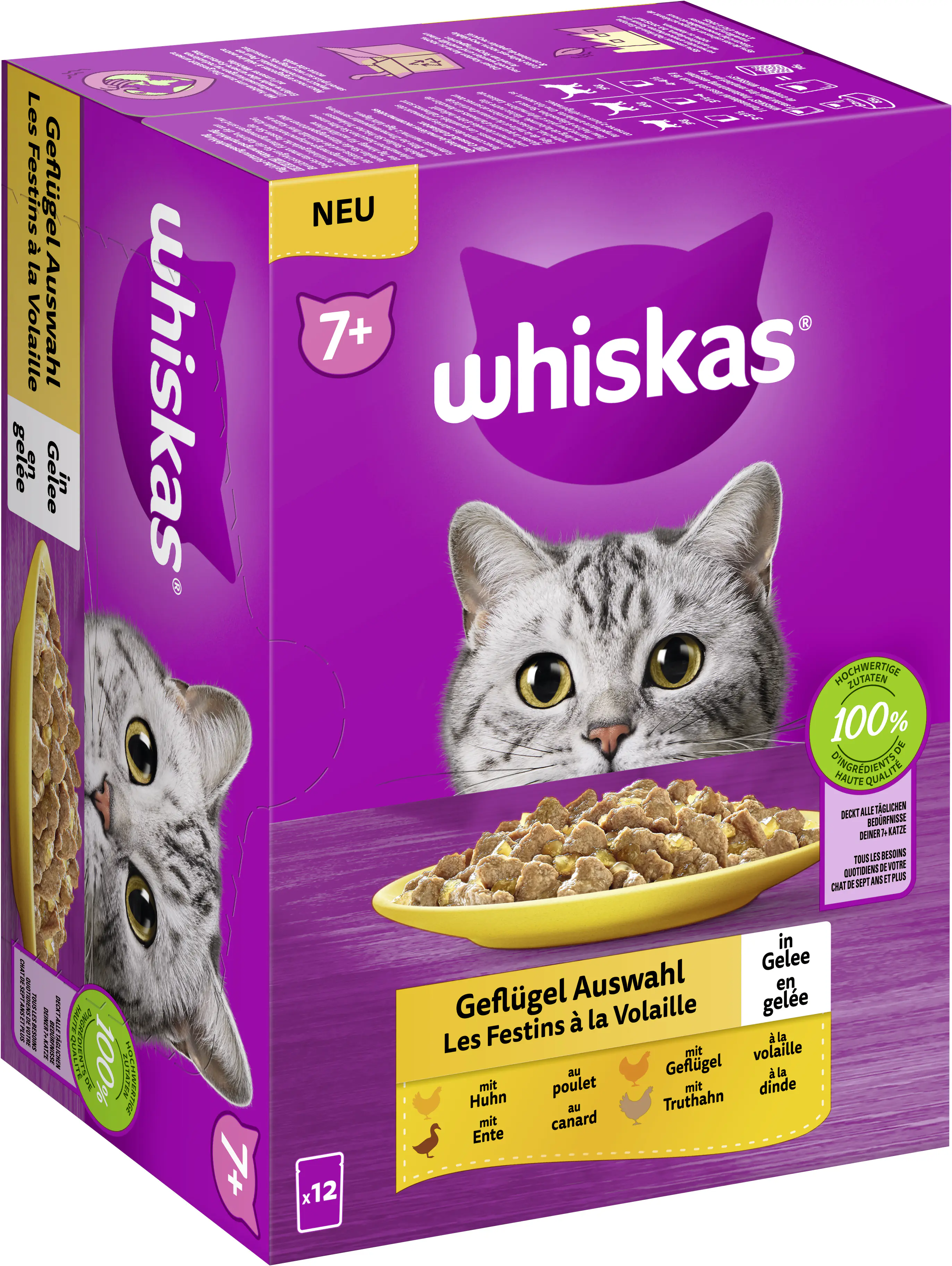 Whiskas Multipack Senior 7+ Geflügelauswahl in Gelee Katzenfutter 12 x 85 g