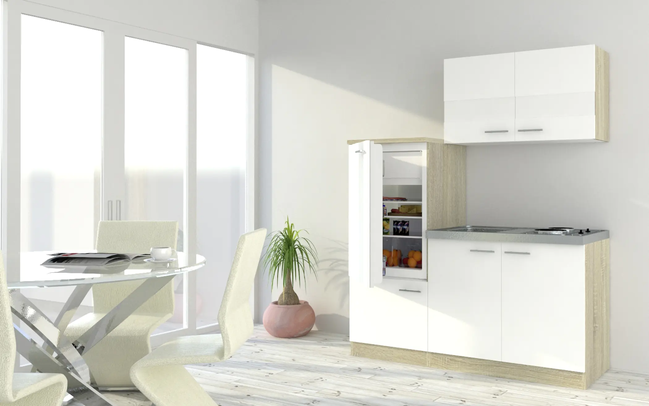 Respekta Economy Küchenblock 160 cm weiß, Eiche Sonoma, KB160ESW Respekta Economy Küchenblock 160 cm weiß, Eiche Sonoma, KB160ESW