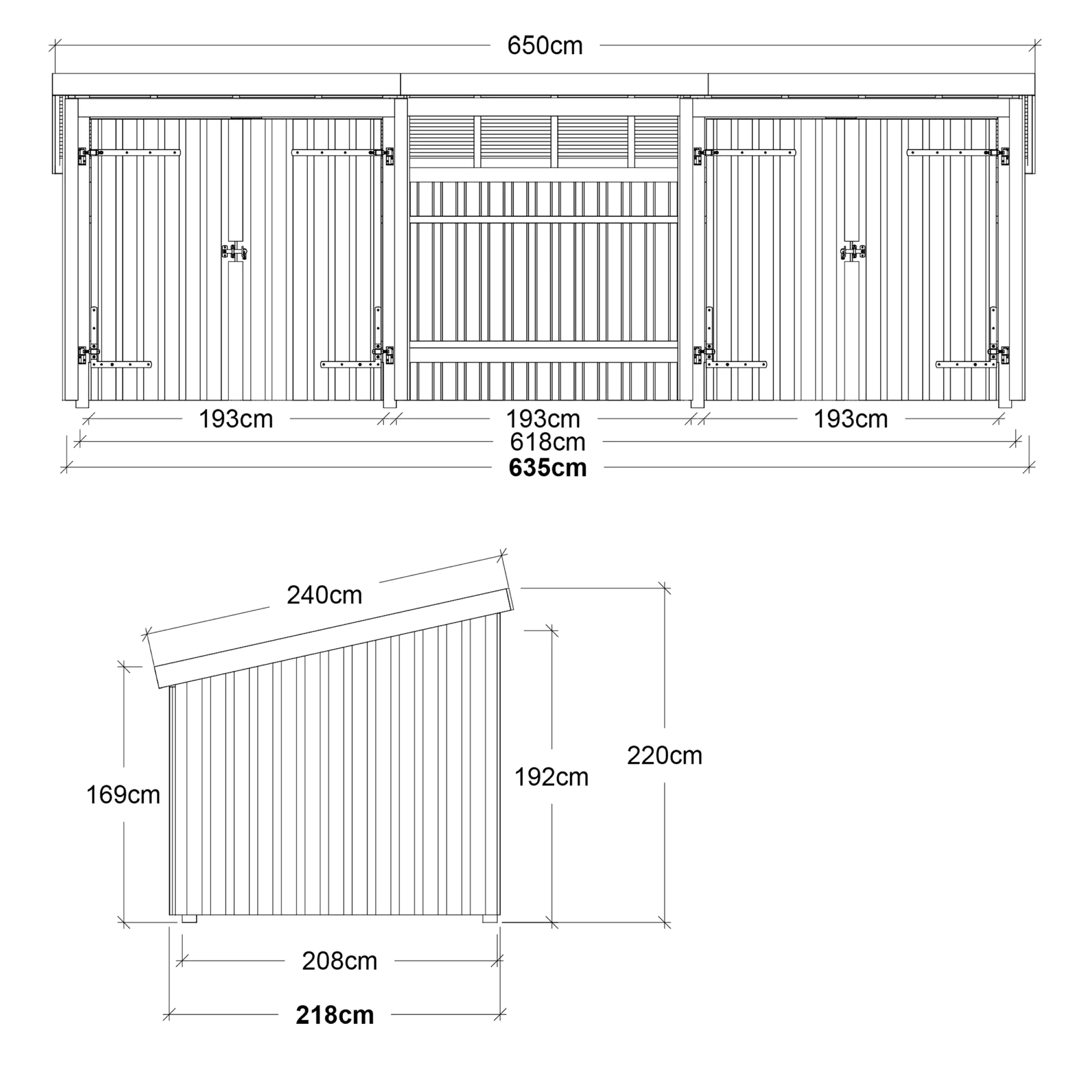 Plus Gartenhaus Nordic Multi 619 x 208 cm natur mit 2 Doppeltüren, offen, Dachpappe
