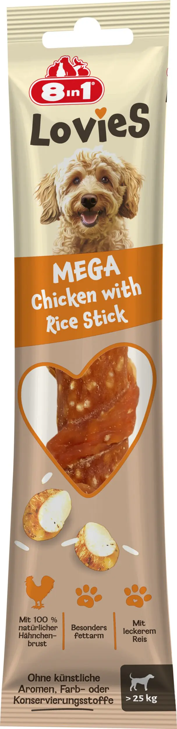 8in1 Hundeleckerli Lovies 90 g Hühnchen-Reis-Stick 