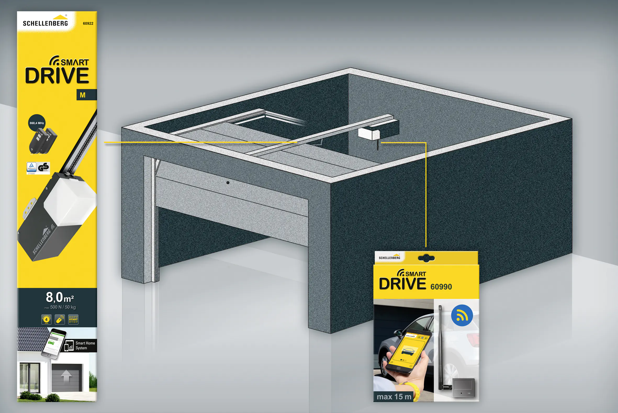 Schellenberg Smart Drive M Garagentorantrieb inkl. Smartphone Garagentoröffner mit LED