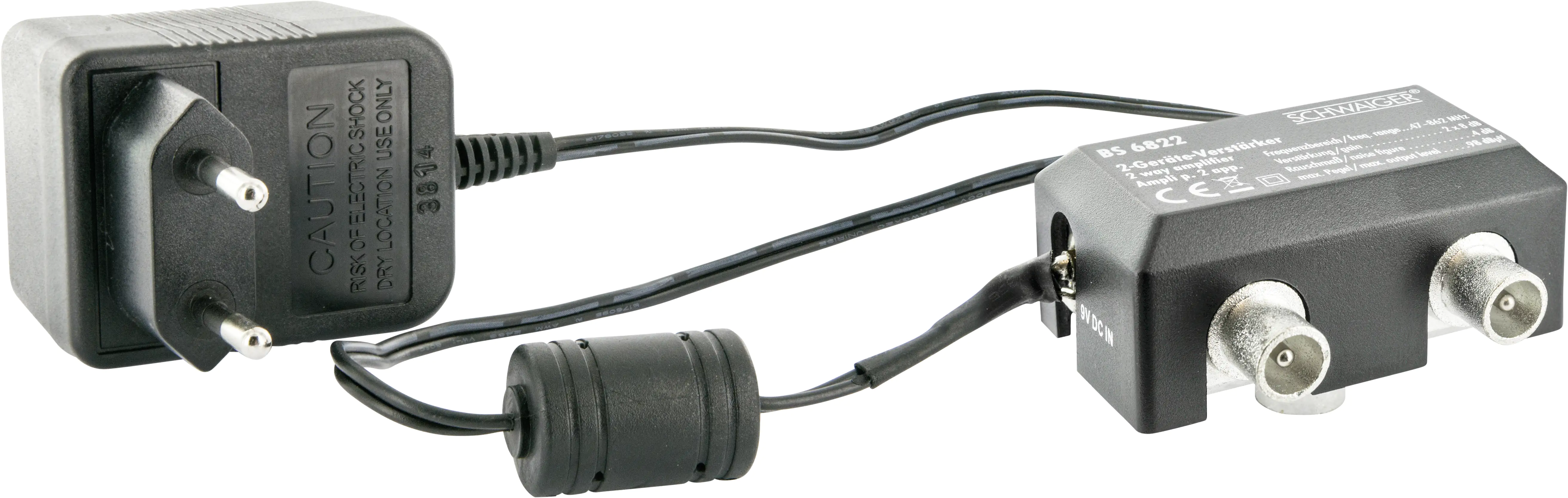 Schwaiger Zwei-Geräte-Verstärker BS6822 531 1x IEC Buchse auf 2x IEC Stecker, Verstärkung bis 2x 8dB