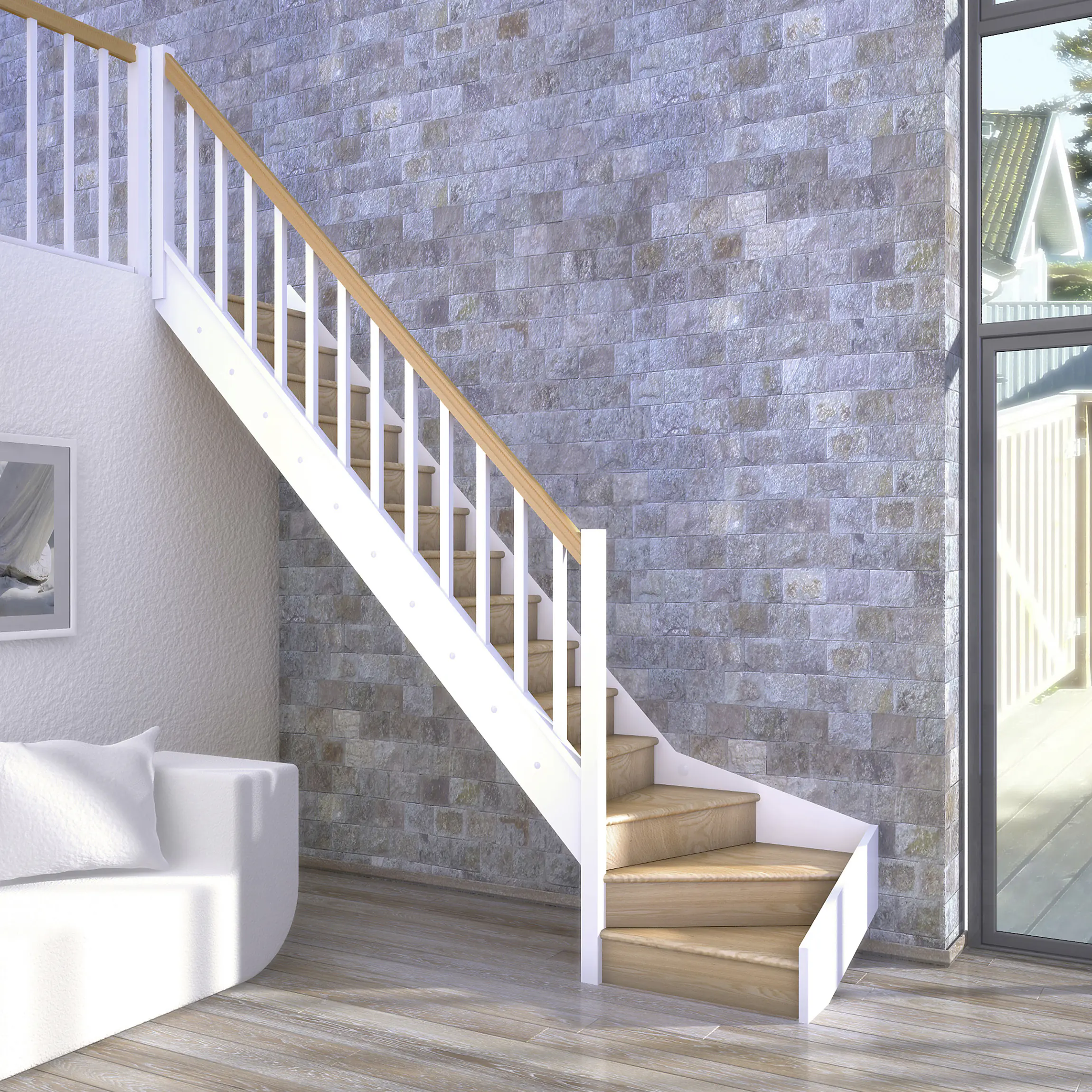 Dolle Raumspartreppen Paris 1/4-gew. Buche weiß inkl. Geländer