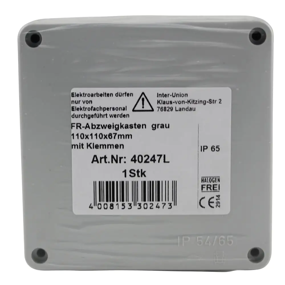 Abzweigkasten Aufputz IP 54 mit Klemmleiste 110 x 110 x 67 mm grau Abzweigkasten Aufputz IP 54 mit Klemmleiste 110 x 110 x 67 mm grau