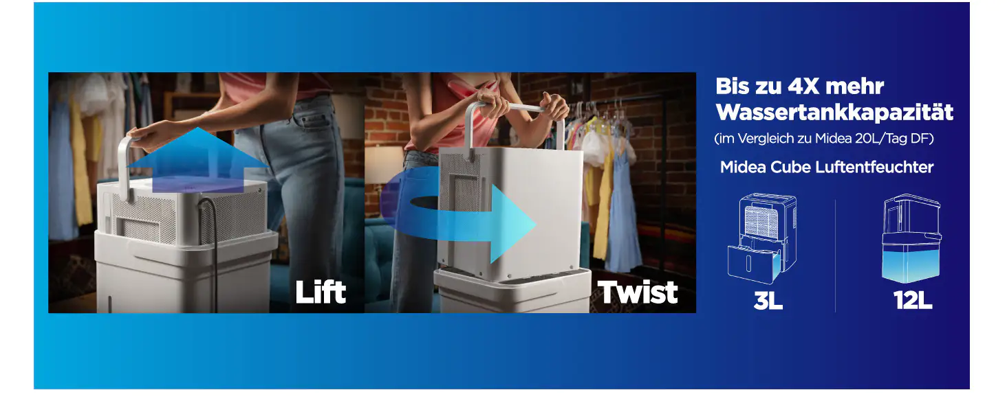 Midea Luftentfeuchter Cube 20 für ca. 40 qm, 12 Liter Wassertank Midea Luftentfeuchter Cube 20 für ca. 40 qm, 12 Liter Wassertank