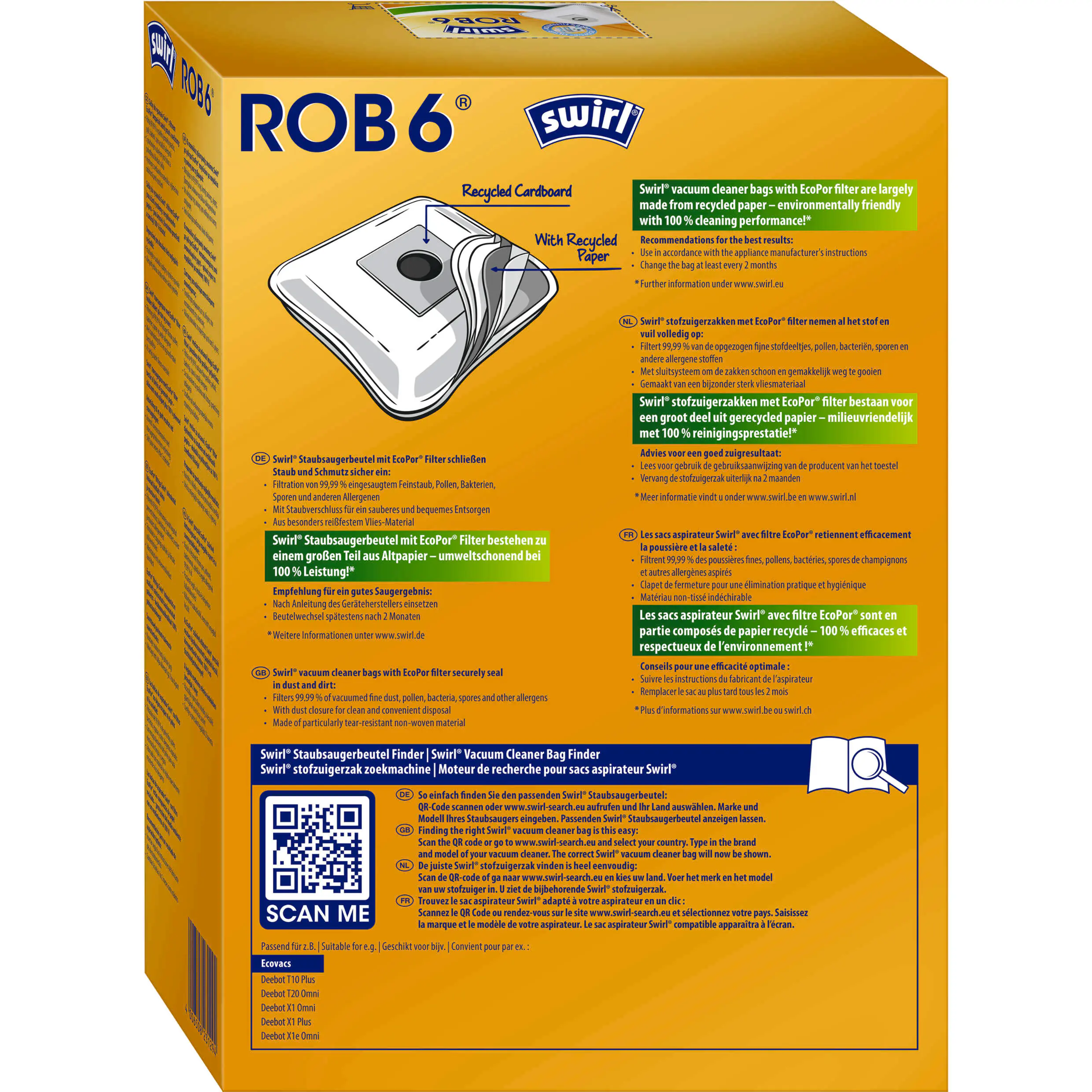 Swirl ROB 6 EcoPor Staubsaugerbeutel 4 Staubbeutel