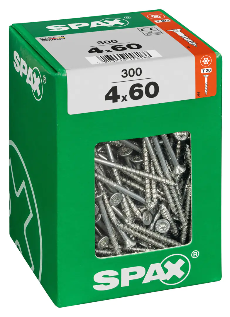 Spax Universalschrauben 4.0 x 60 mm TX 20 Senkkopf - 300 Stk. Spax Universalschrauben 4.0 x 60 mm TX 20 Senkkopf - 300 Stk.