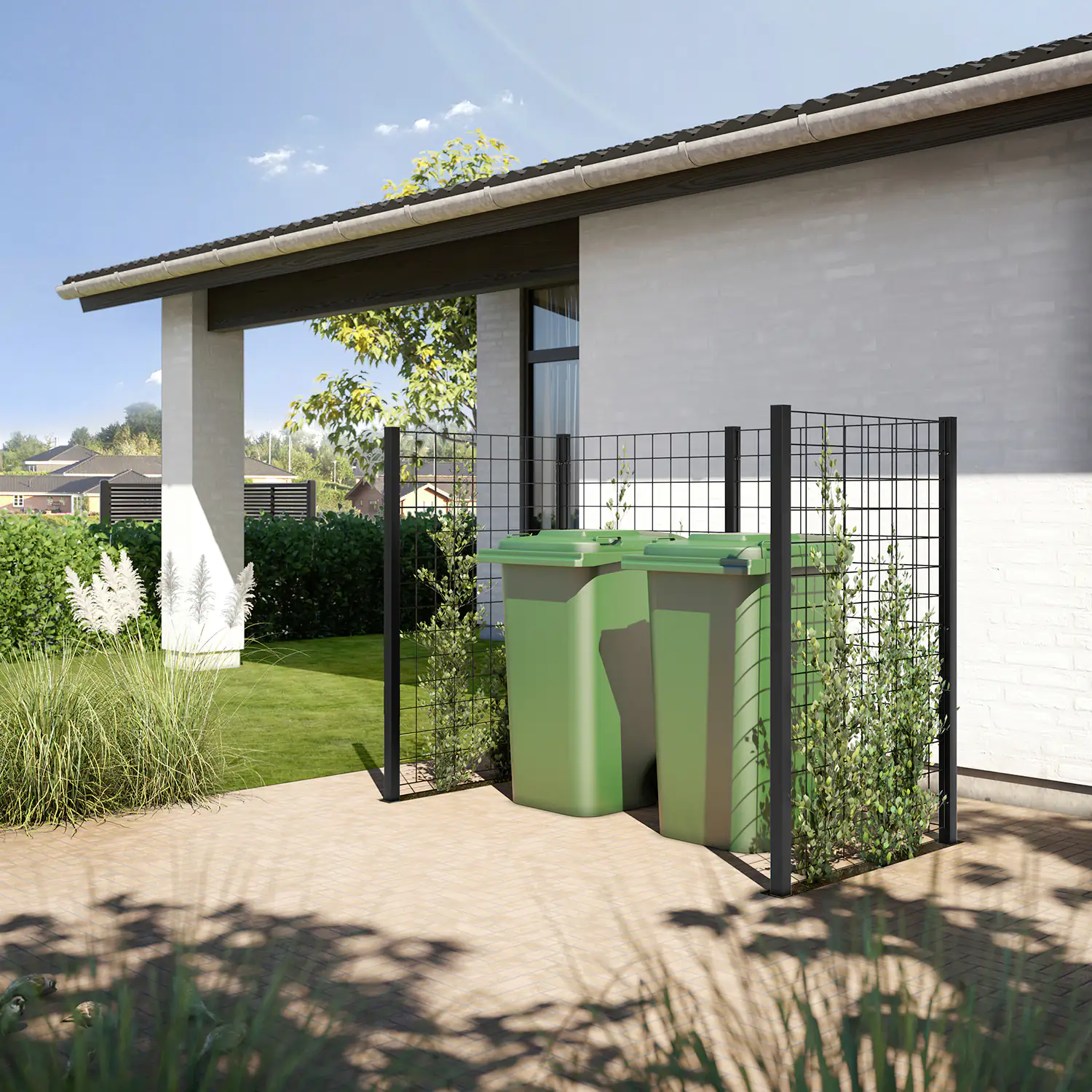 Plus Mülltonnenabtrennung Stahlspalier RAL 9005 Schwarz