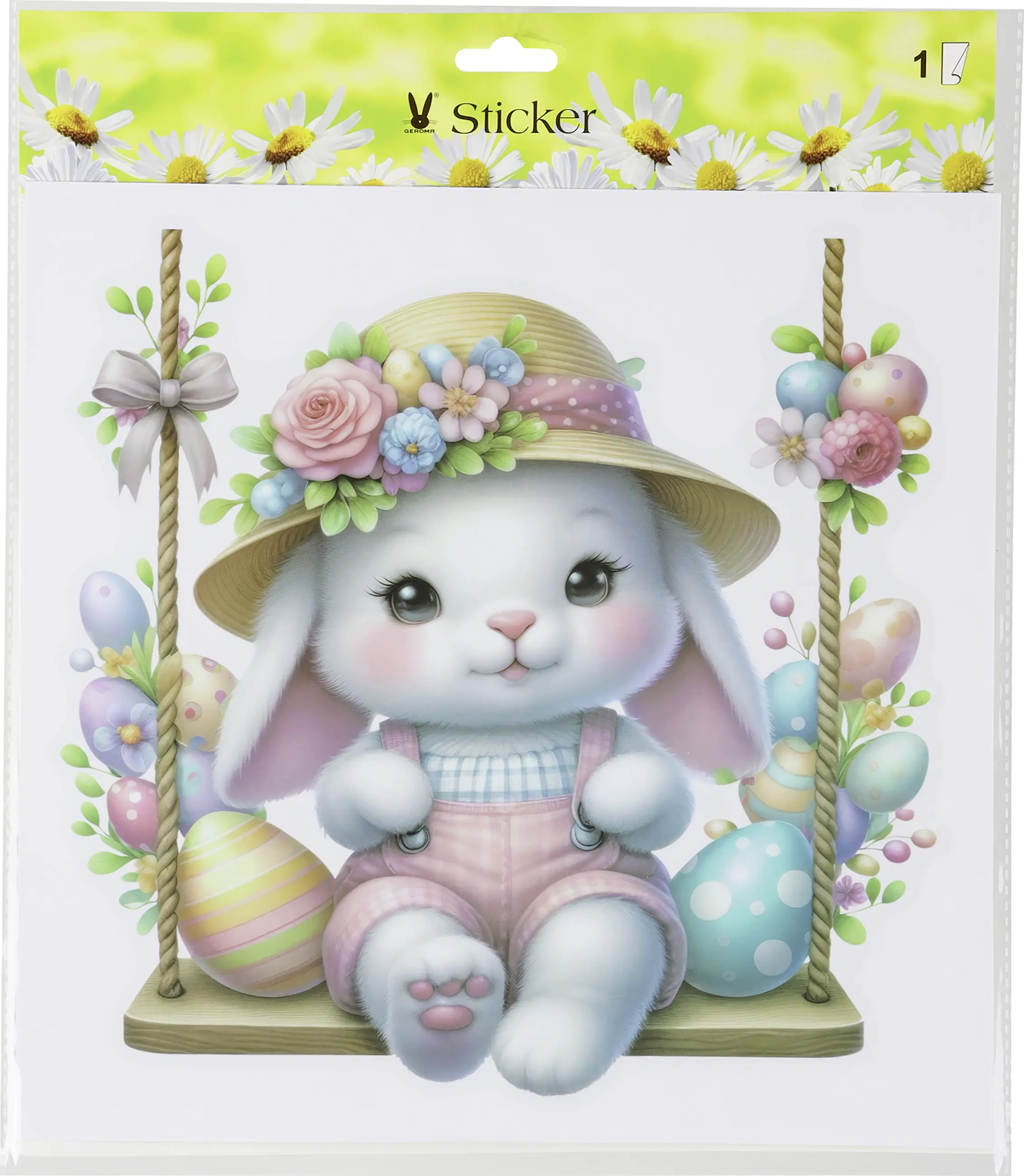 Osterdeko Fenstersticker Hase mit Schaukel 30,5 x 30,5 cm bunt