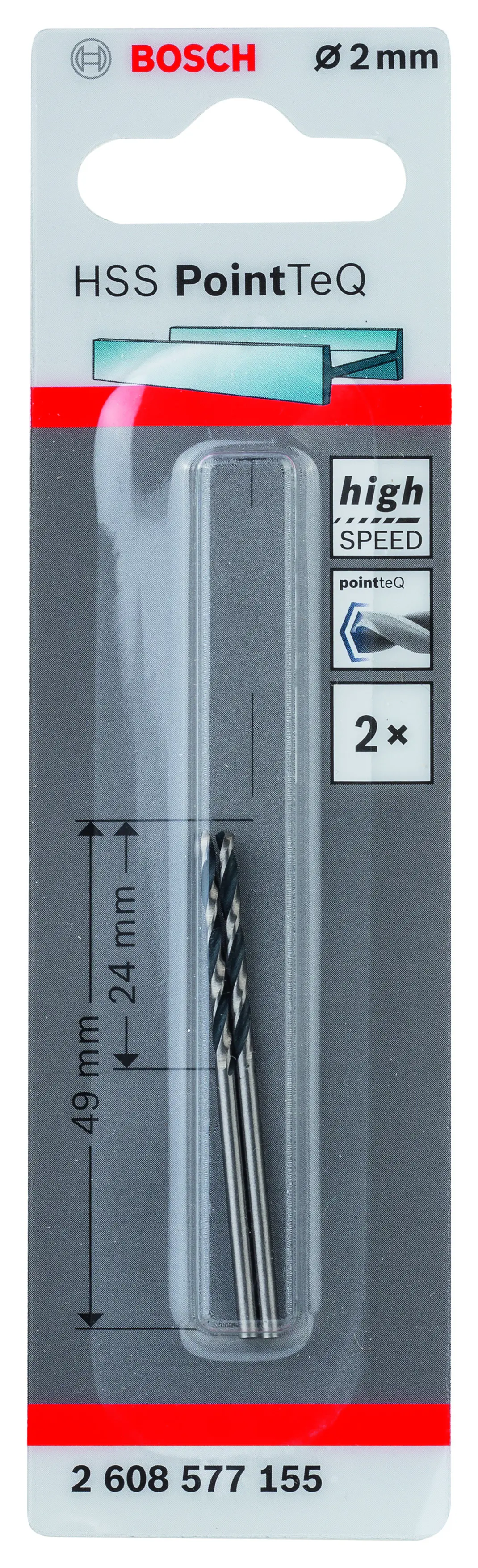 Bosch HSS-Spiralbohrer PointTeQ 2,0 mm