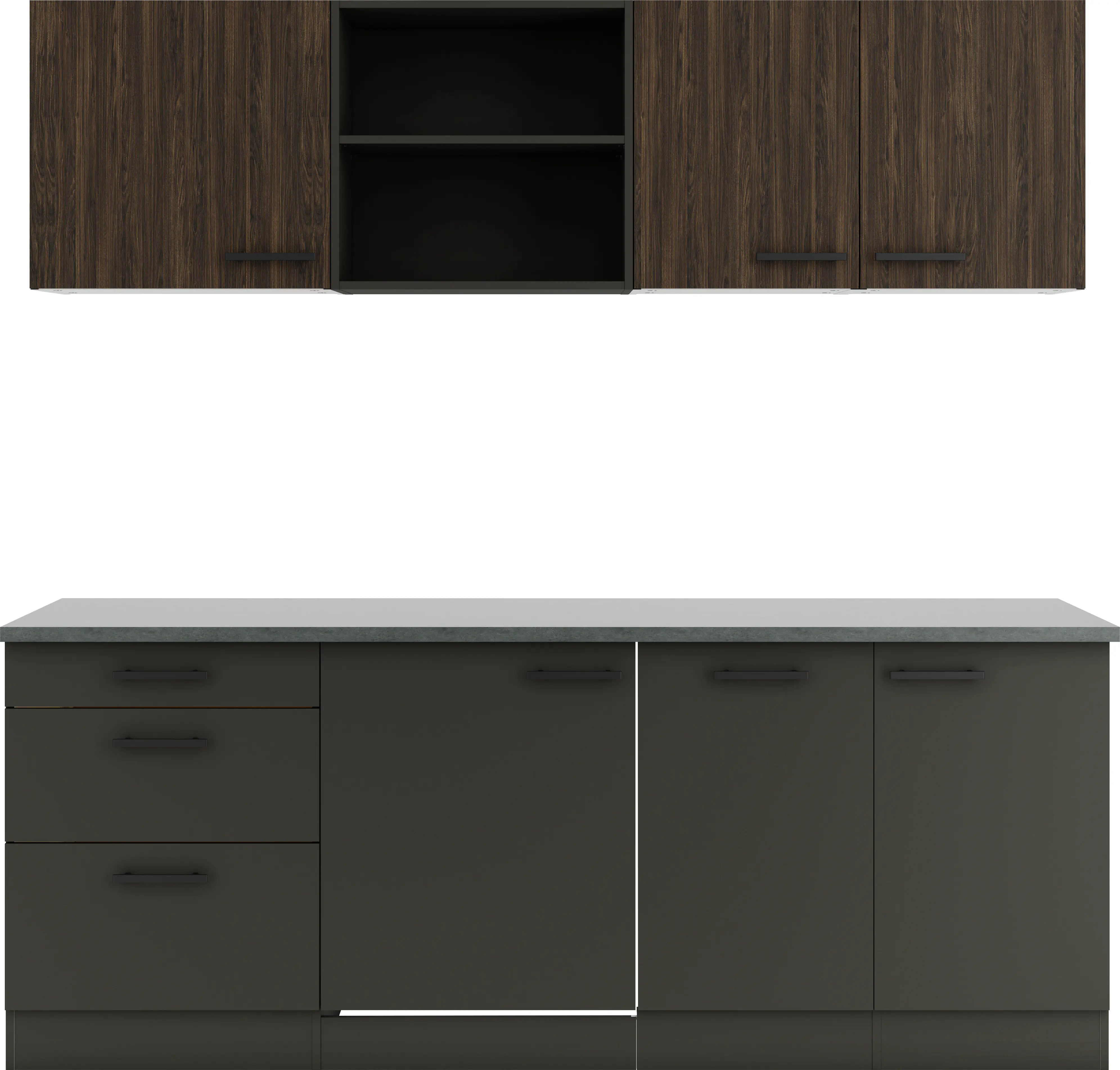 Optifit Küchenzeile Rimini 409 /Madrid 420 ohne Geräte nussbaum/anthrazit 210 cm