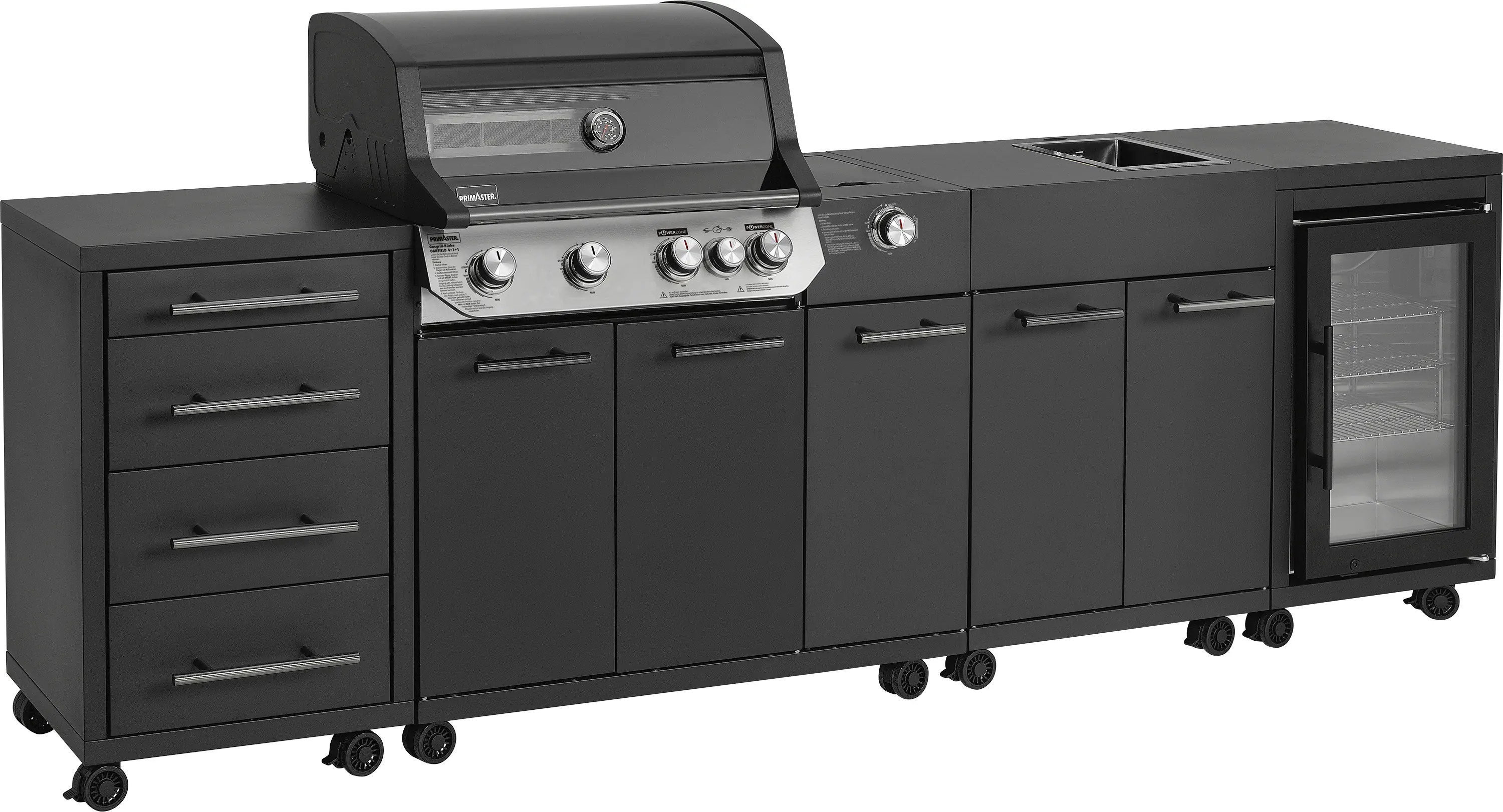 Primaster Outdoorküche Oakfield inkl. Gasgrill + Kühlschrank & Spüle 274 x 122 cm