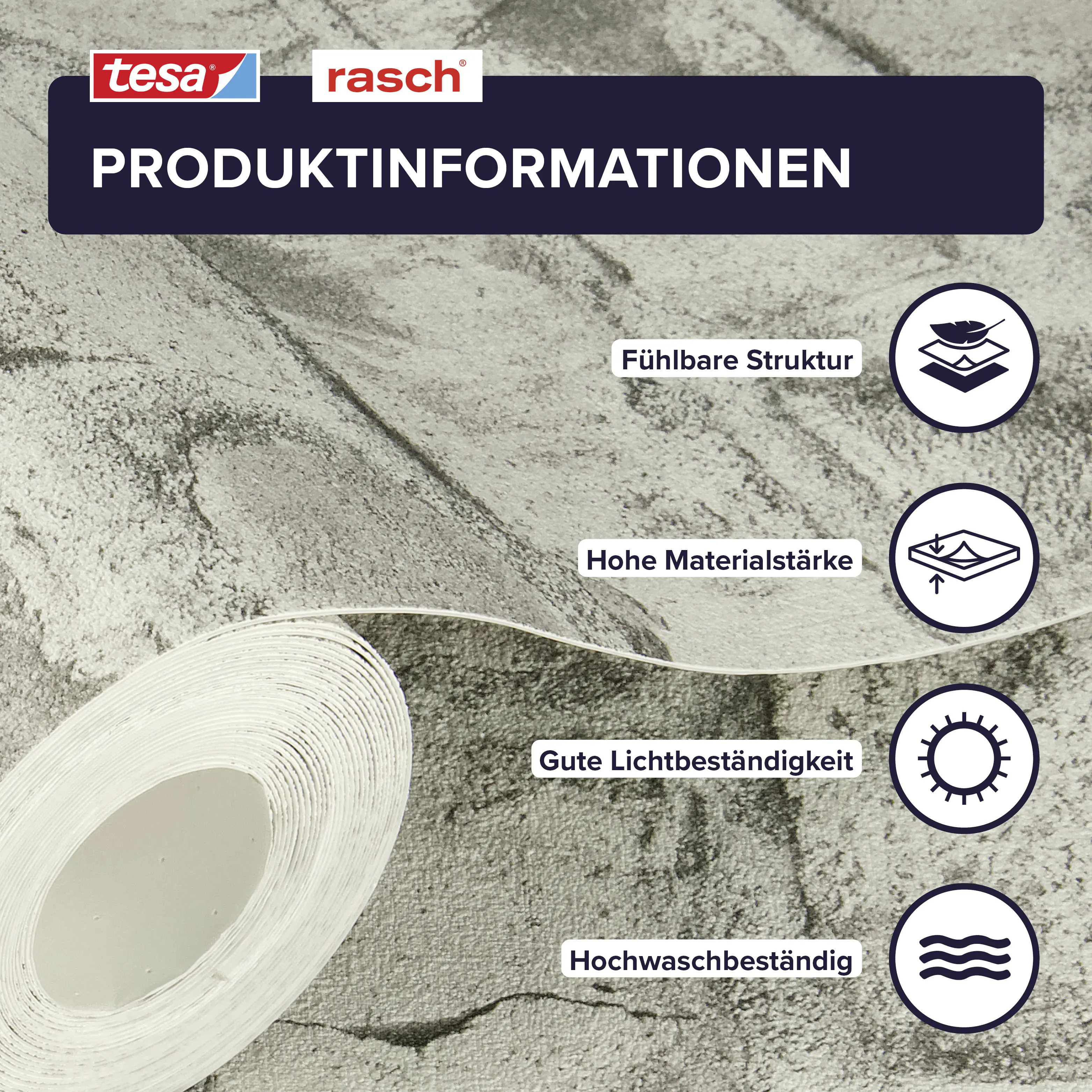 Tesa x Rasch selbstklebende Tapete Clayton Backstein grau 6 x 0,53 m